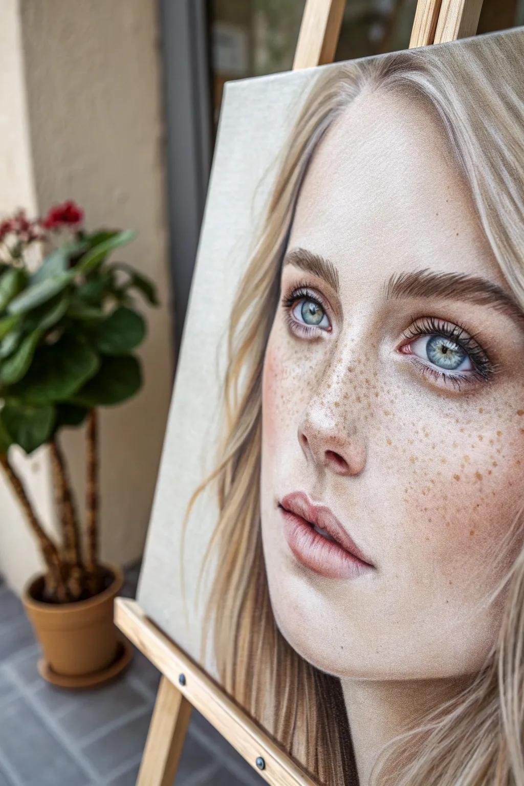 Discover the beauty in details with this close-up acrylic portrait, where every brushstroke tells a story.