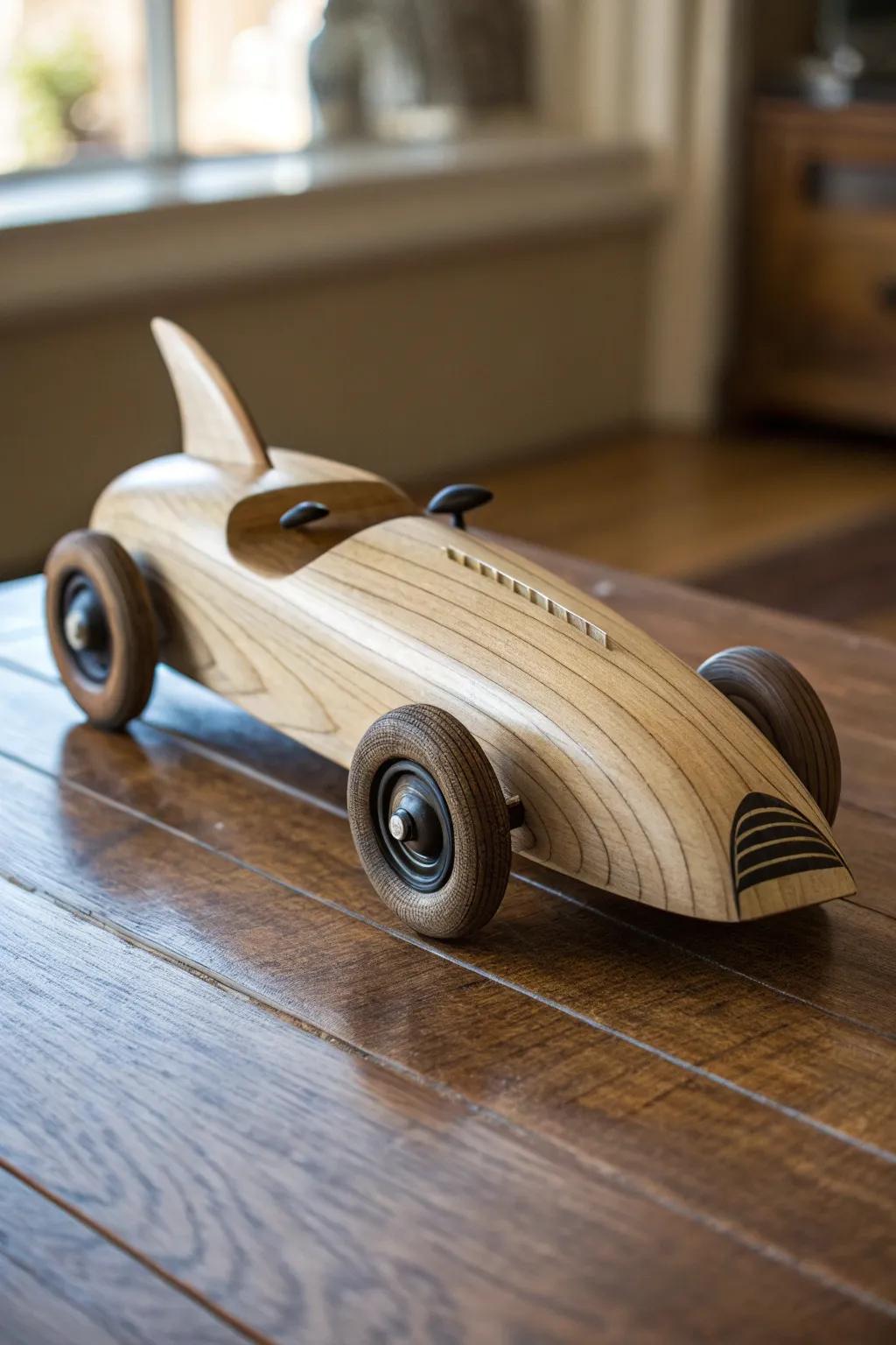 Ride the waves of creativity with this fish-inspired pinewood derby car!