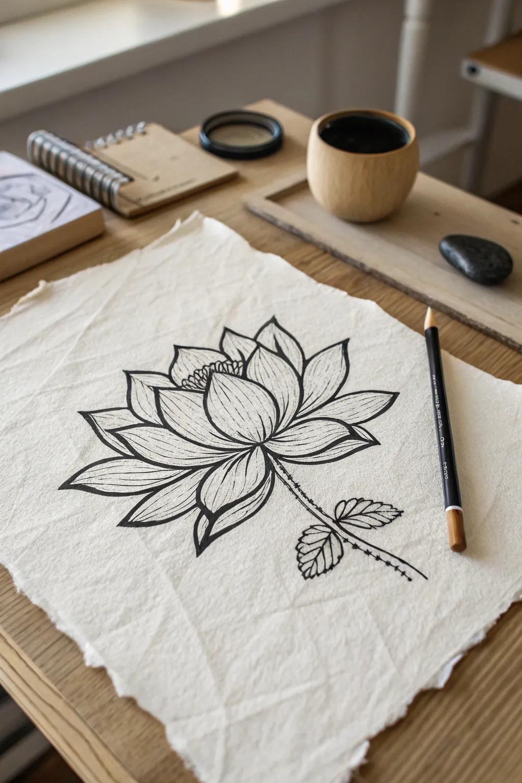 Discover the serene beauty of black ink lotus art—where simplicity meets elegance.