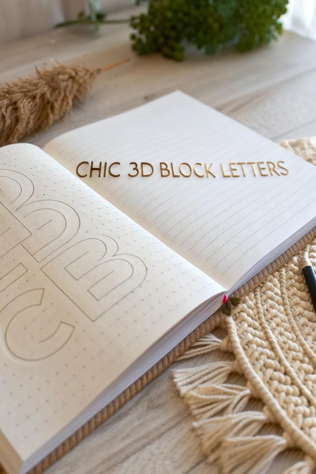 Elevate your bullet journal with stunning 3D block letters. Simplicity meets sophistication in every stroke.