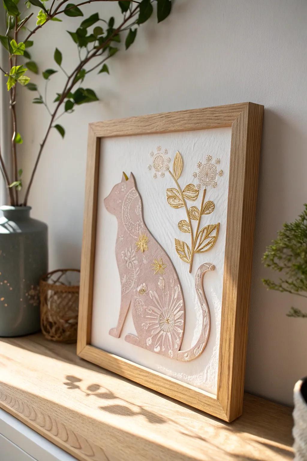 Embrace your love for feline friends with this minimalist cat-themed wall art, perfect for adding a touch of whimsy and charm to your space.
