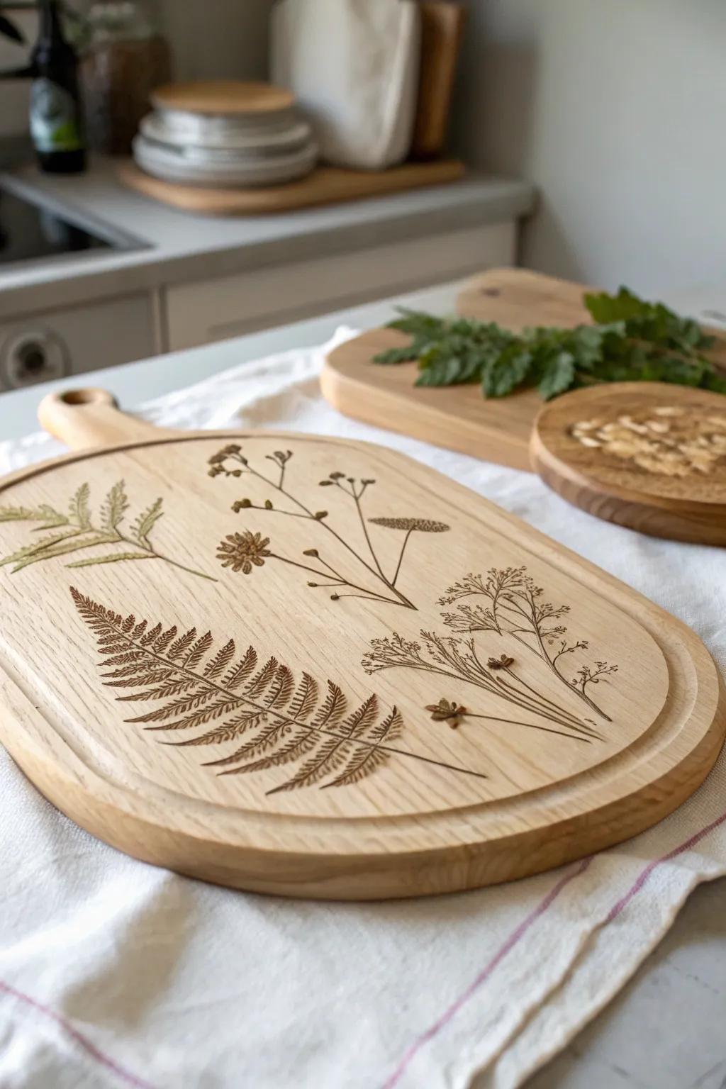 Embrace nature's elegance with this intricately engraved charcuterie board, a perfect blend of simplicity and rustic charm.
