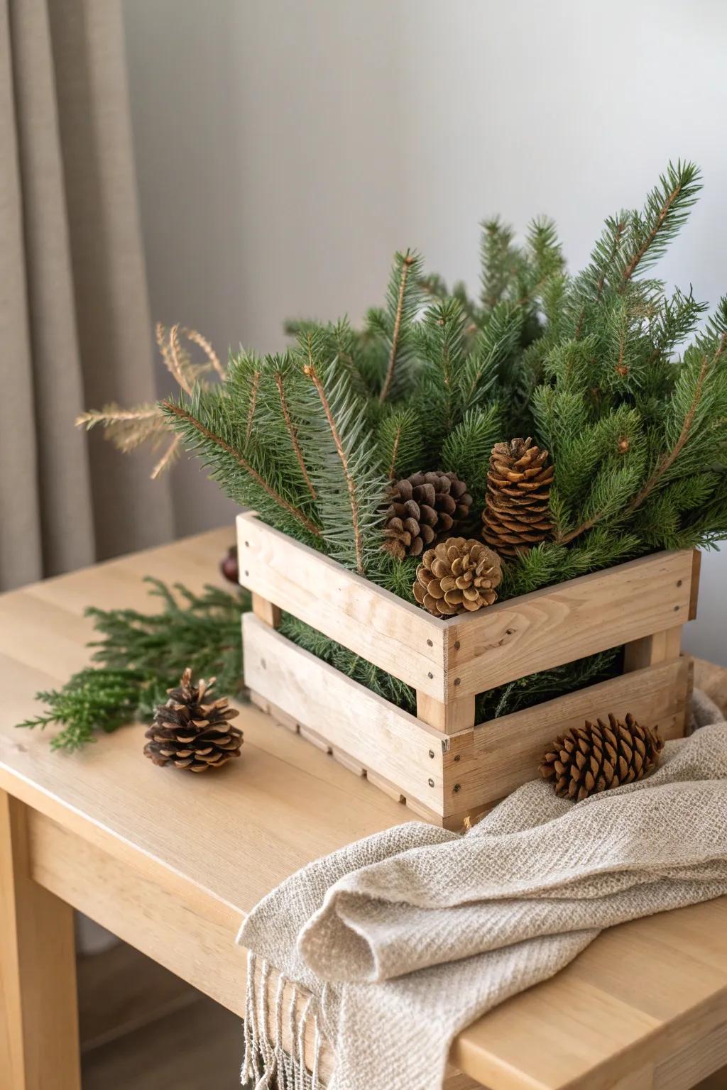 Embrace the holiday spirit with a touch of nature: evergreen and pinecone elegance.