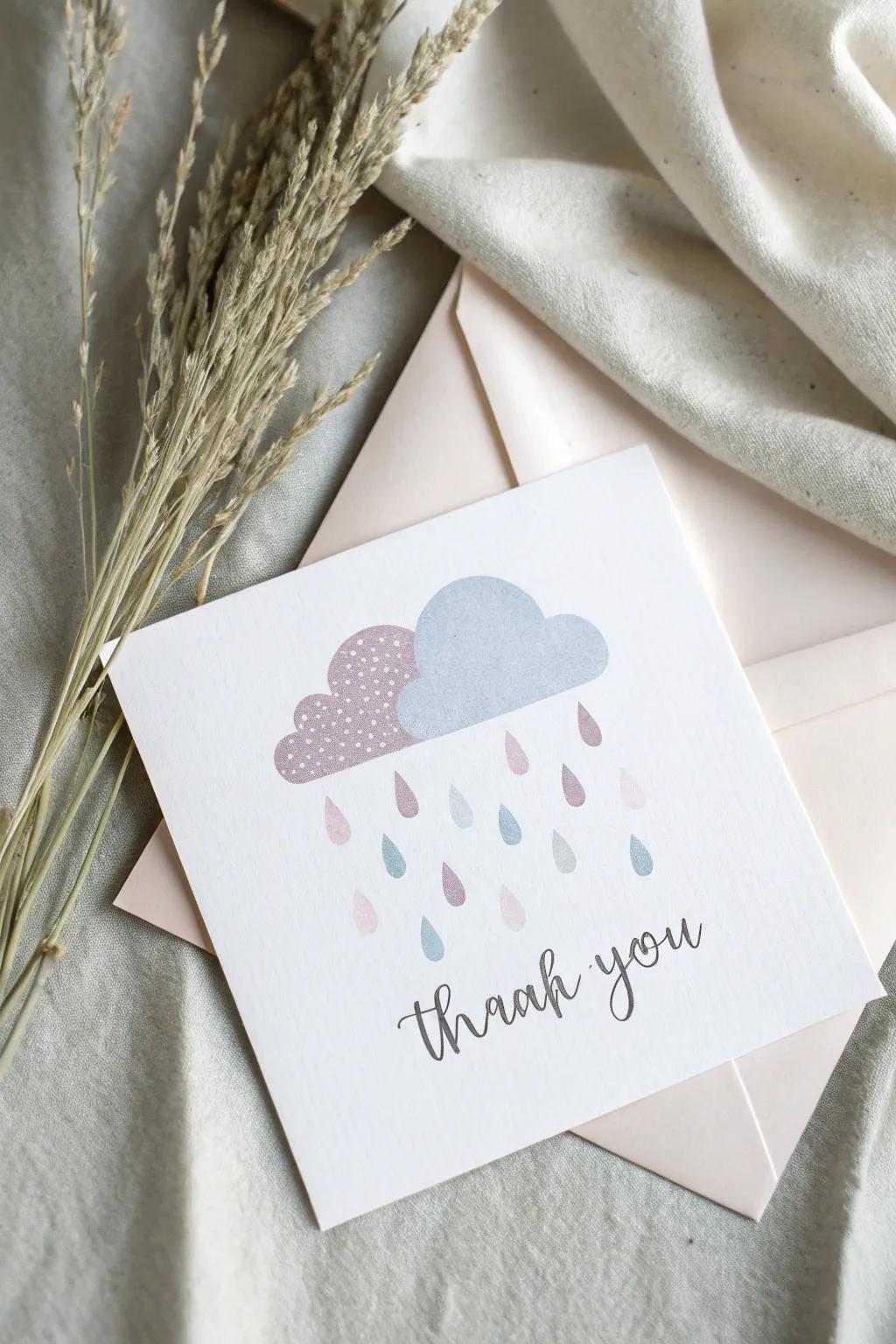 Embrace serenity with this cloud-inspired thank you card, perfect for those who appreciate minimalist elegance and a touch of whimsy.