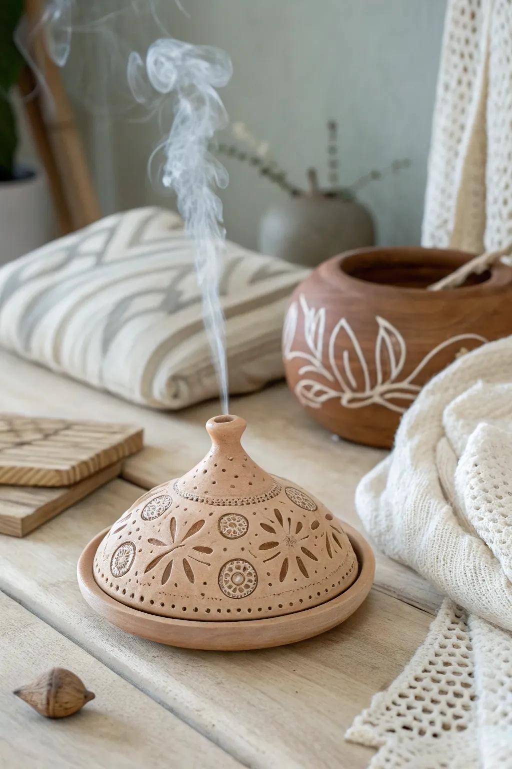 Embrace tranquility with a personalized touch: your initials carved into a handcrafted clay incense holder, where simplicity meets artistic elegance.