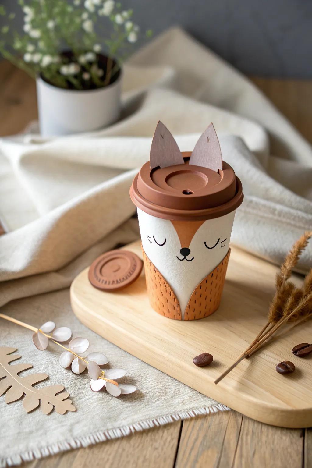 Elevate your crafting with this delightful fox character made from a simple coffee cup lid, embracing Scandinavian charm with boho flair.