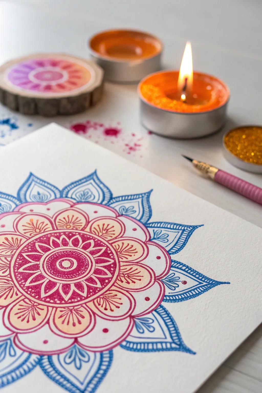 Celebrate Diwali with the vibrant elegance of hand-drawn rangoli cards, where simplicity meets artistry.