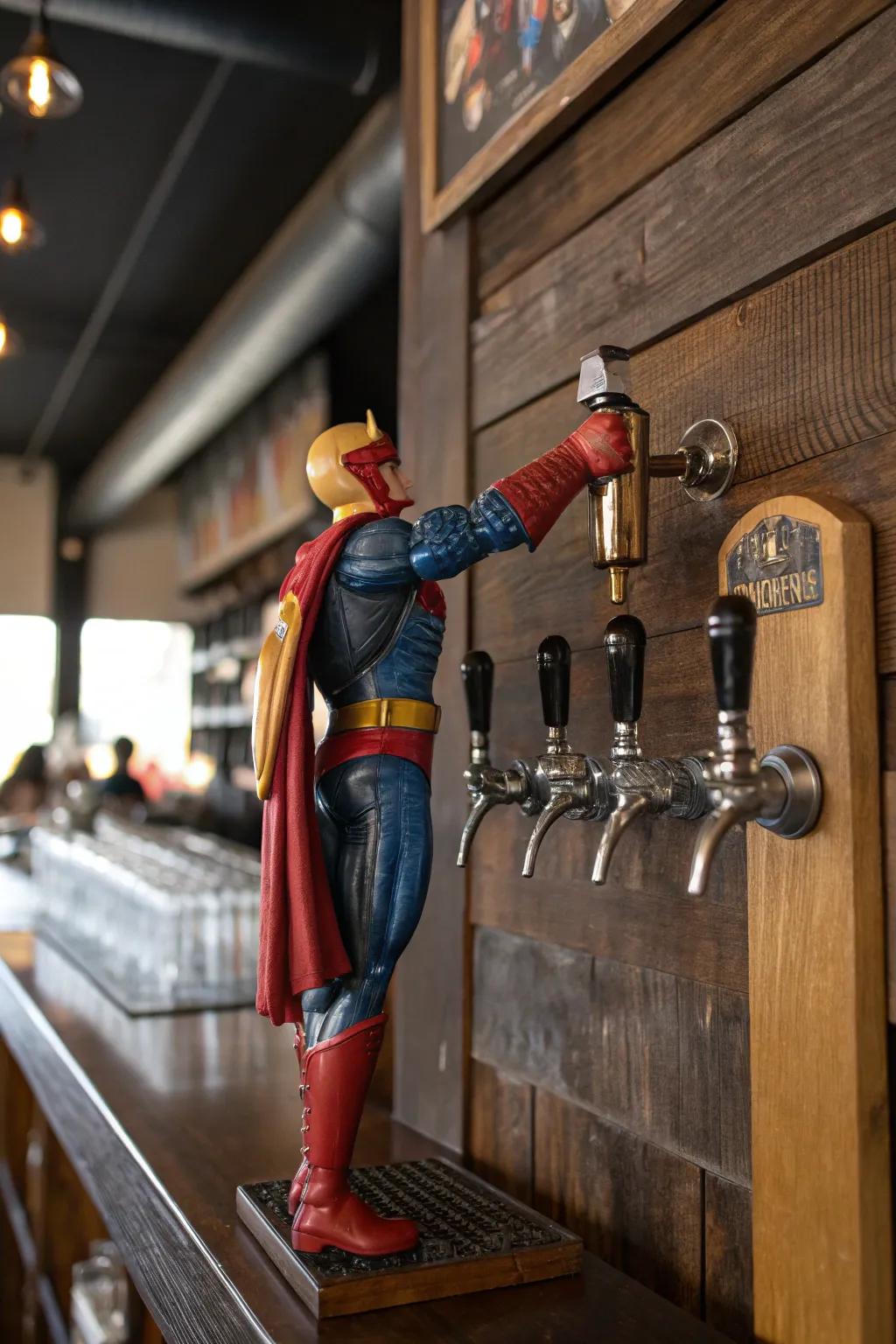 Transform nostalgia into style with this quirky action figure beer tap handle.