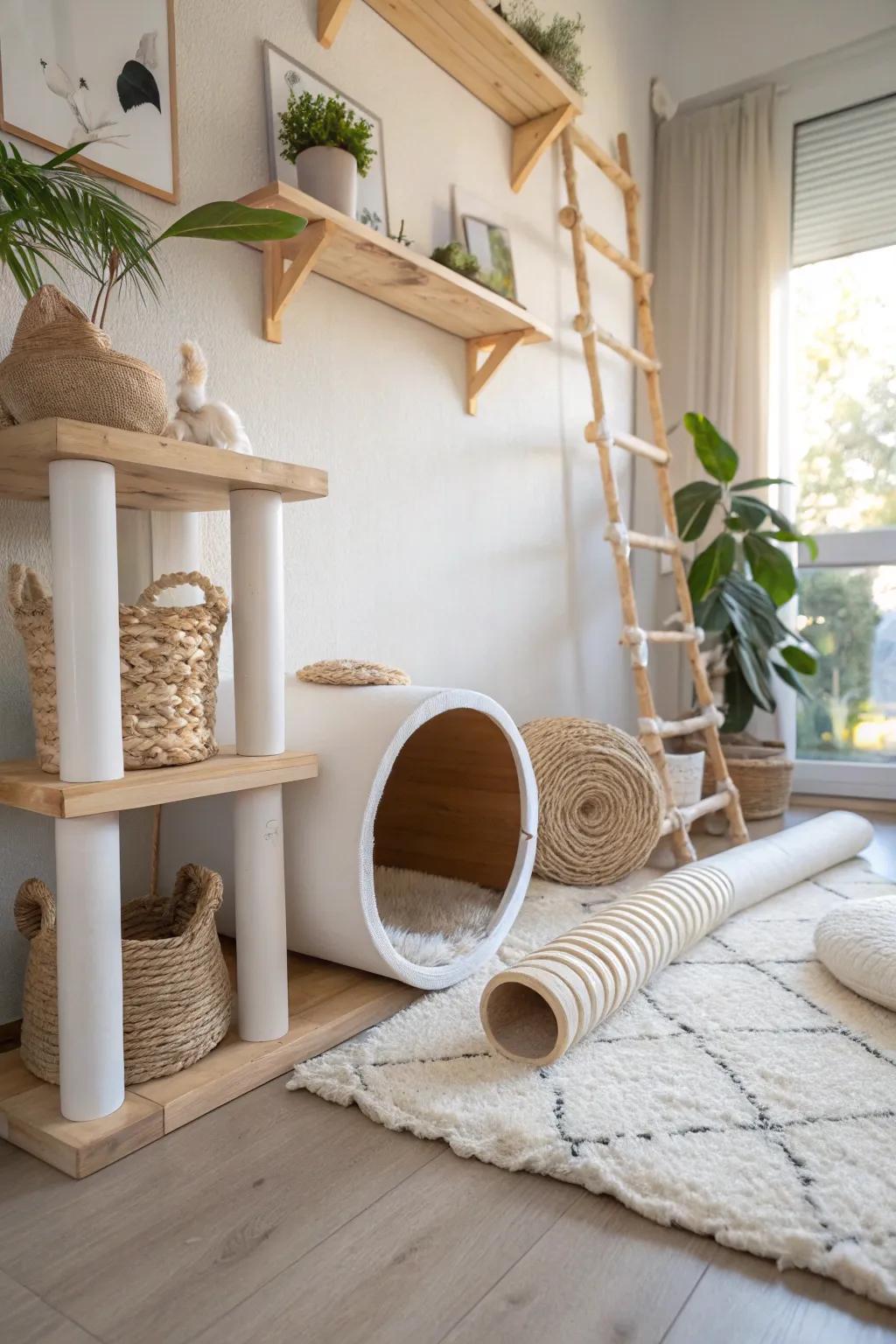 Create a purr-fect hideaway with chic DIY tunnel climbs for your feline friends!
