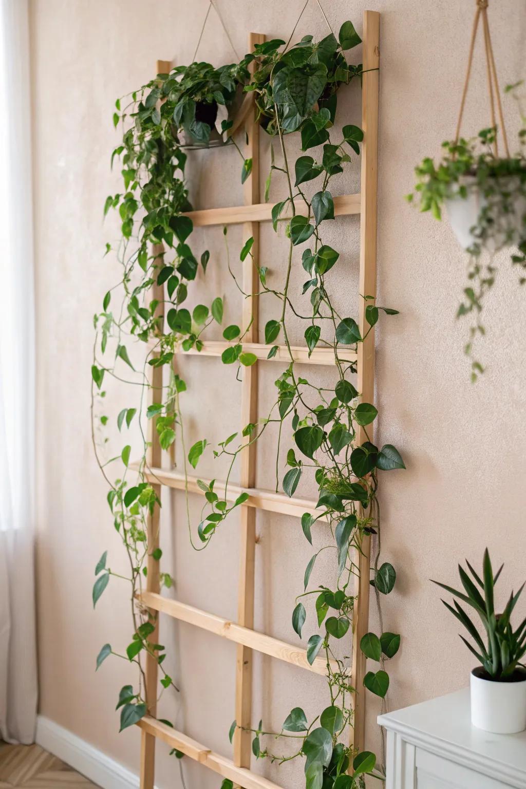 Transform your space with a touch of nature: a minimalist trellis for your indoor oasis.