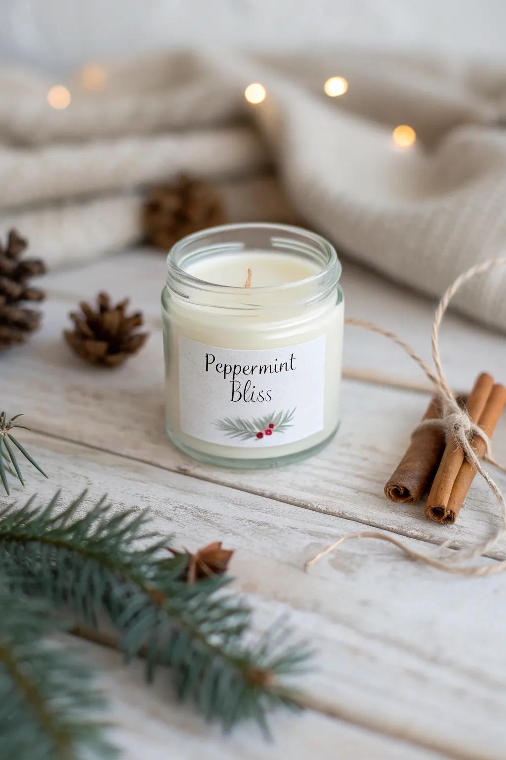 Illuminate the holidays with a handcrafted touch—enjoy the simple elegance of a DIY peppermint candle.