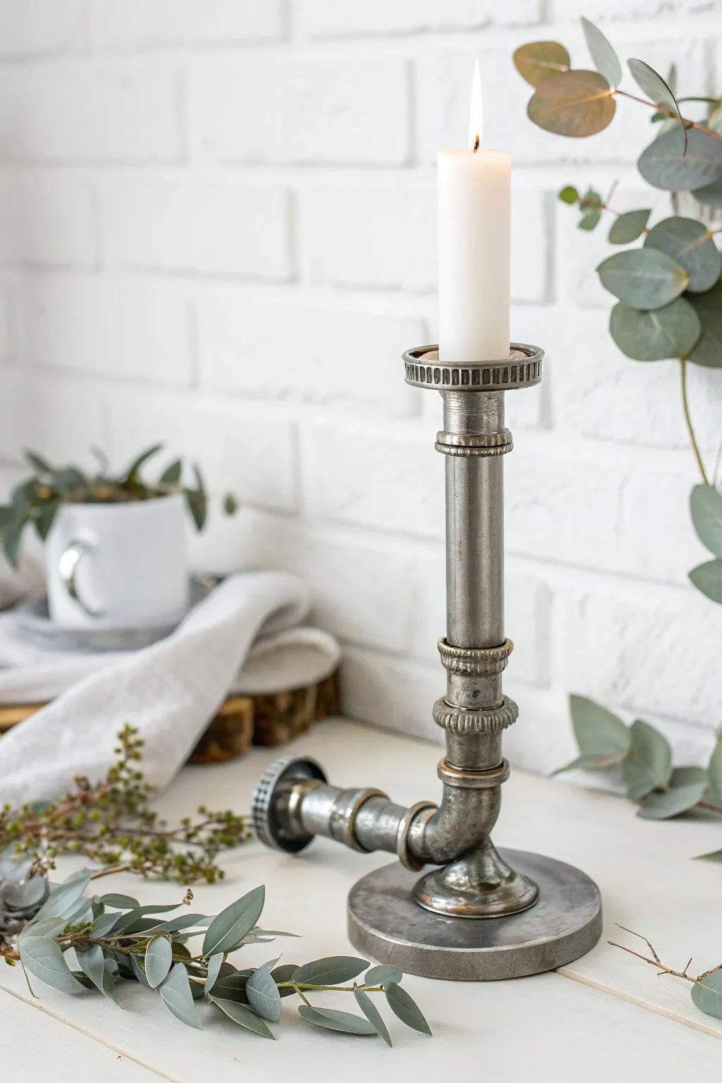 Embrace urban elegance with this DIY industrial pipe candle holder, where minimalism meets modern craftsmanship.