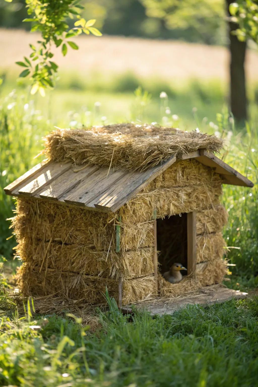 Craft a warm and natural haven for ducks with a straw bale nesting box.