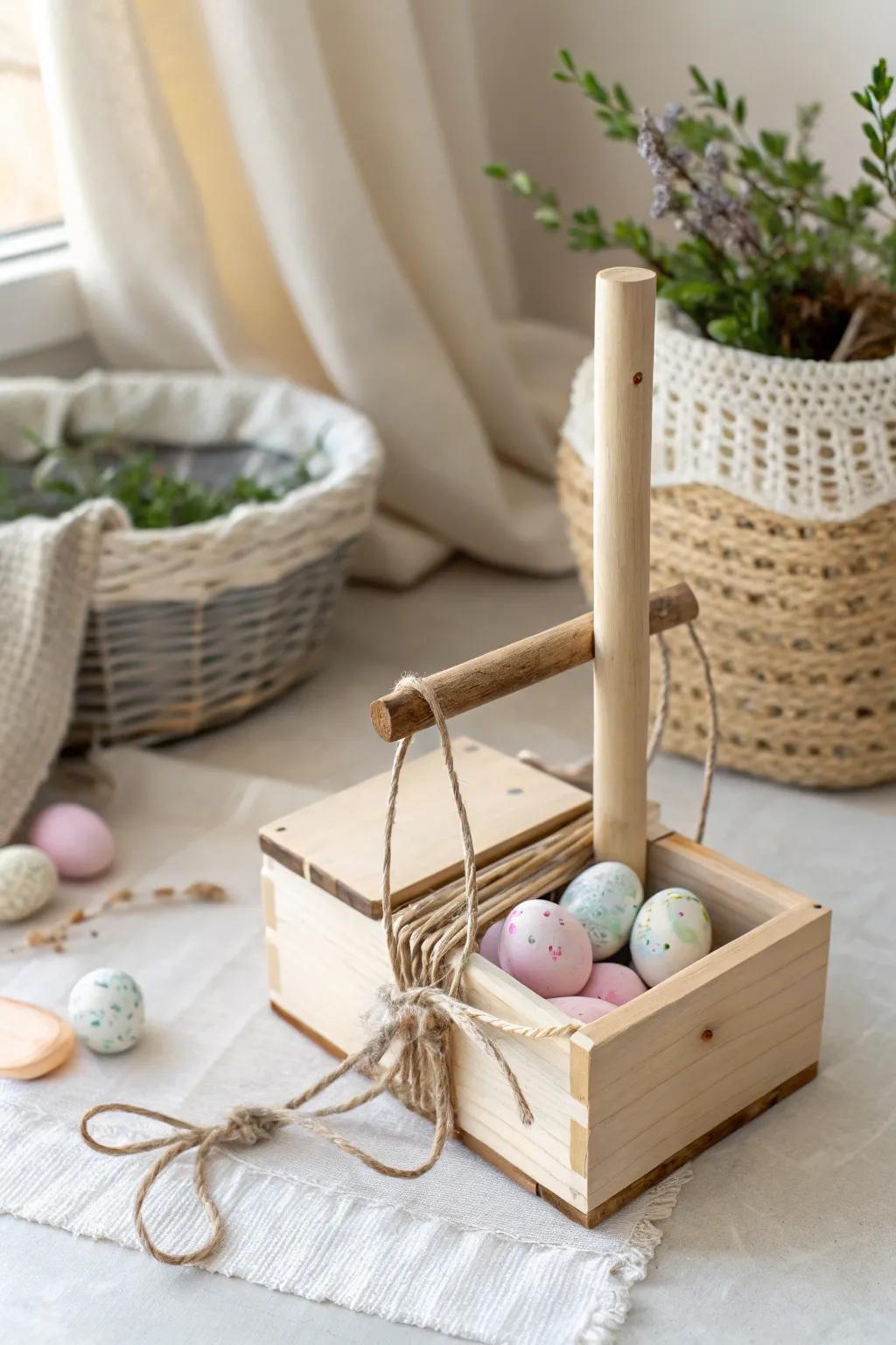 Craft your own whimsical Easter bunny trap with this charming string and stick mechanism, blending simplicity with a touch of nature-inspired elegance.