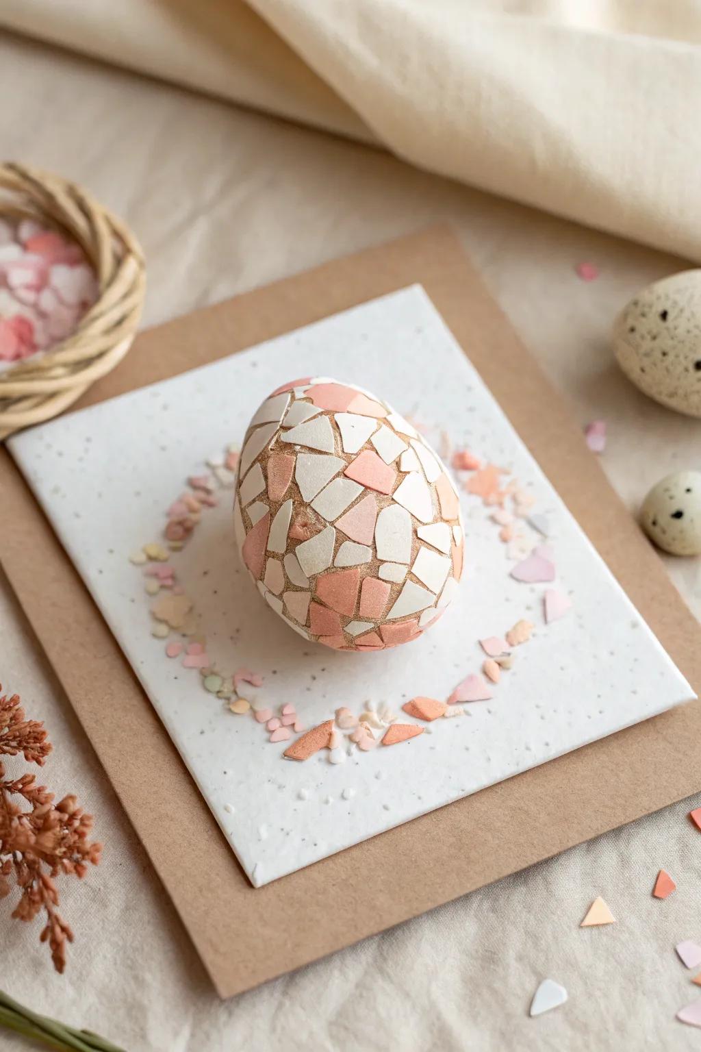 Delight in the artistry of simplicity with this charming eggshell mosaic Easter card.