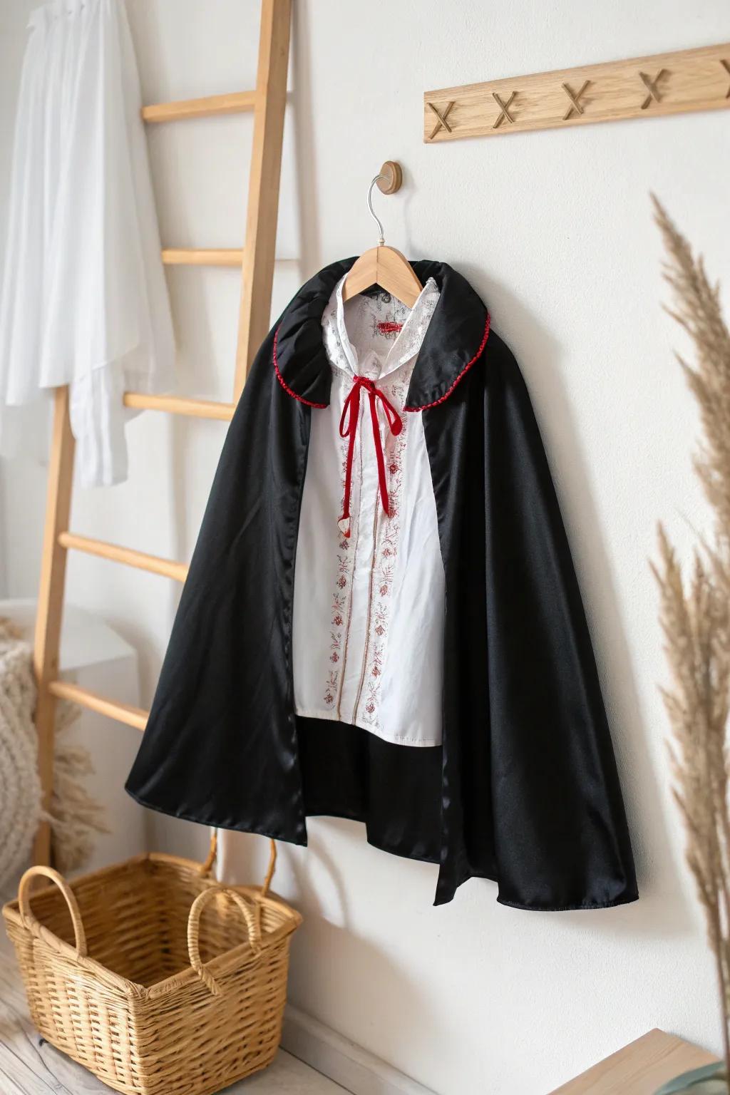 Effortless elegance: A simple yet stunning vampire costume for kids that combines classic style with minimalist charm.