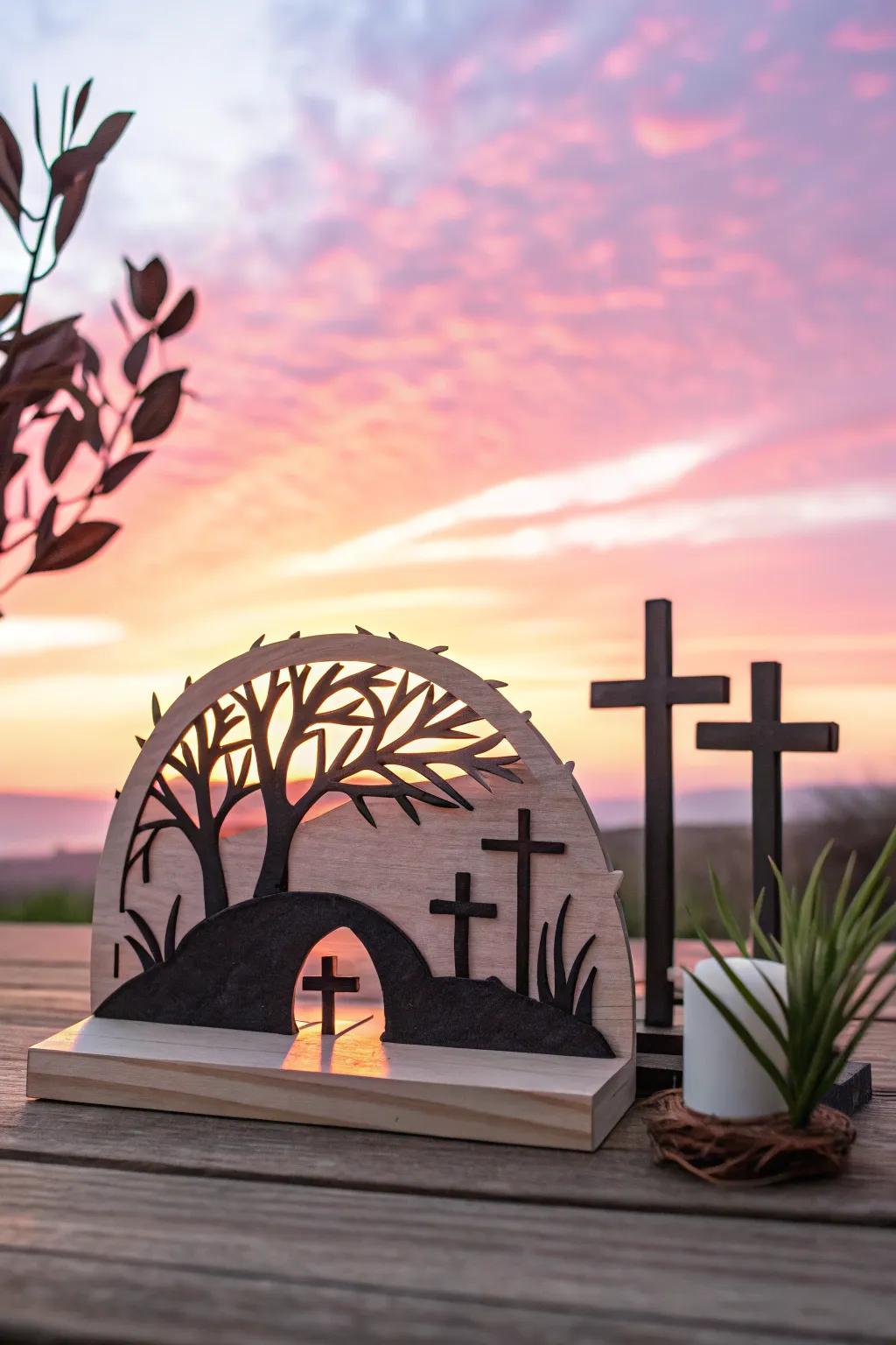 Embrace the dawn of new beginnings with this serene sunrise silhouette art. #EasterCrafts #MinimalistBeauty