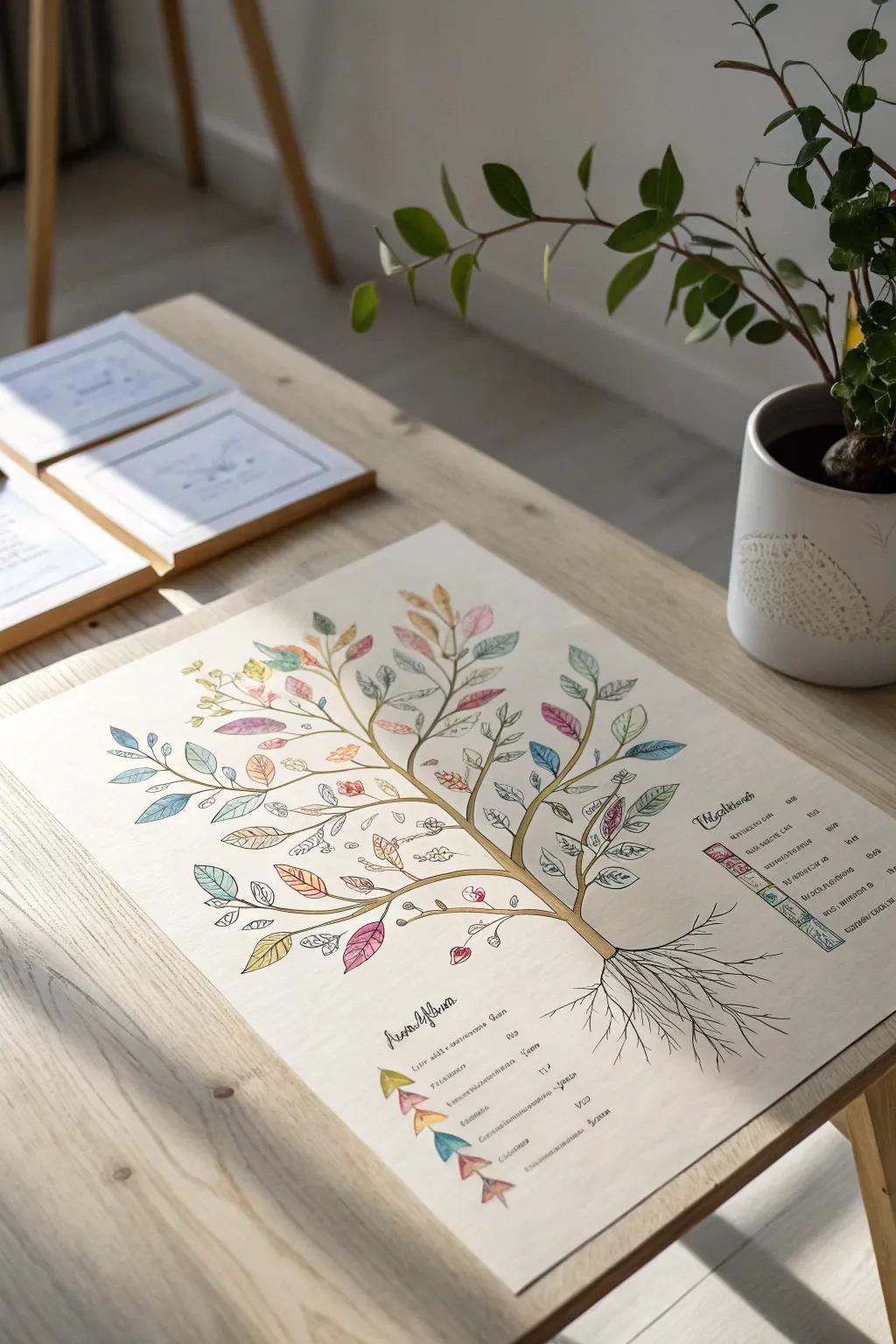 Discover your roots with elegance: A beautifully designed family tree chart for your family history book.