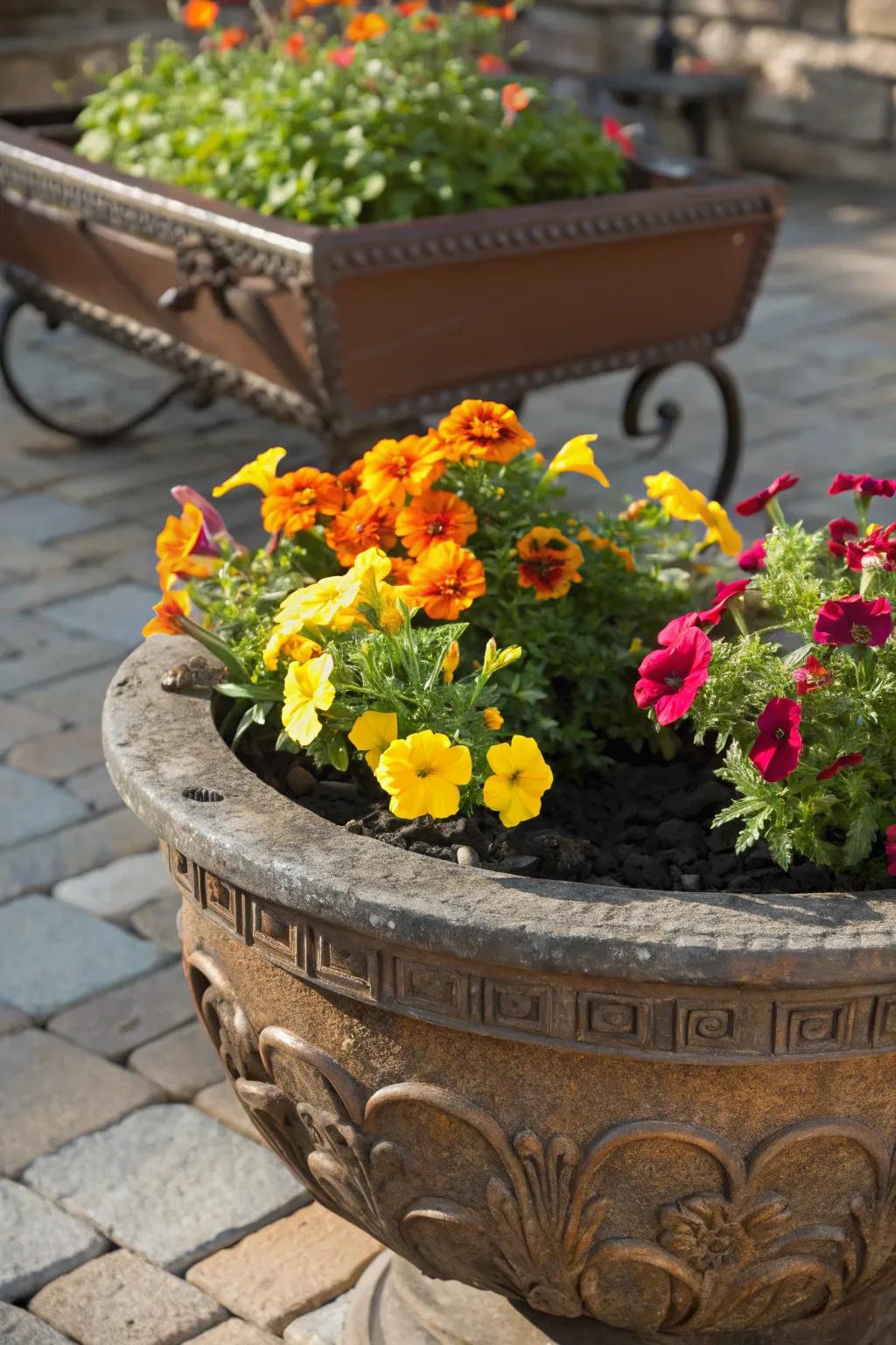 Transform your fire pit into a vibrant masterpiece with seasonal blooms!