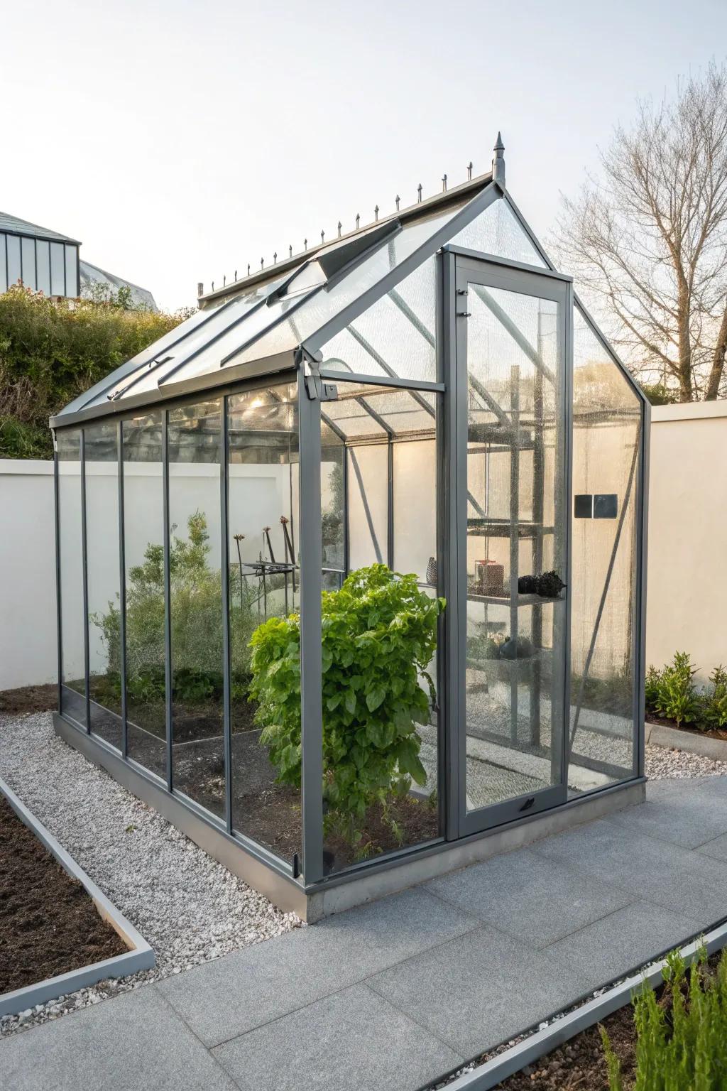 Elevate your gardening game with a sleek, modern greenhouse design that blends style with functionality.