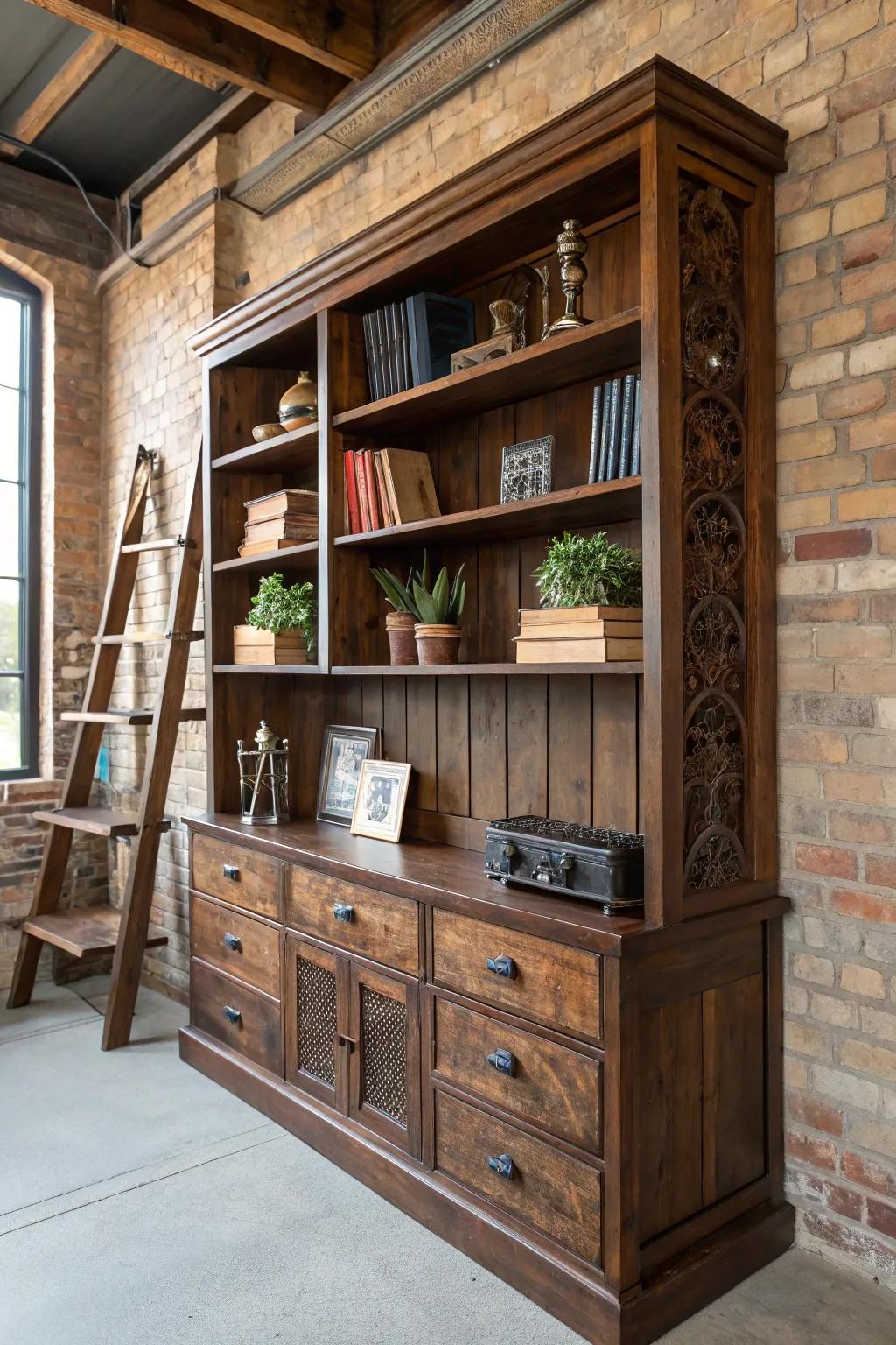 Elevate your garage office with exquisite shelving that combines functionality and craftsmanship.