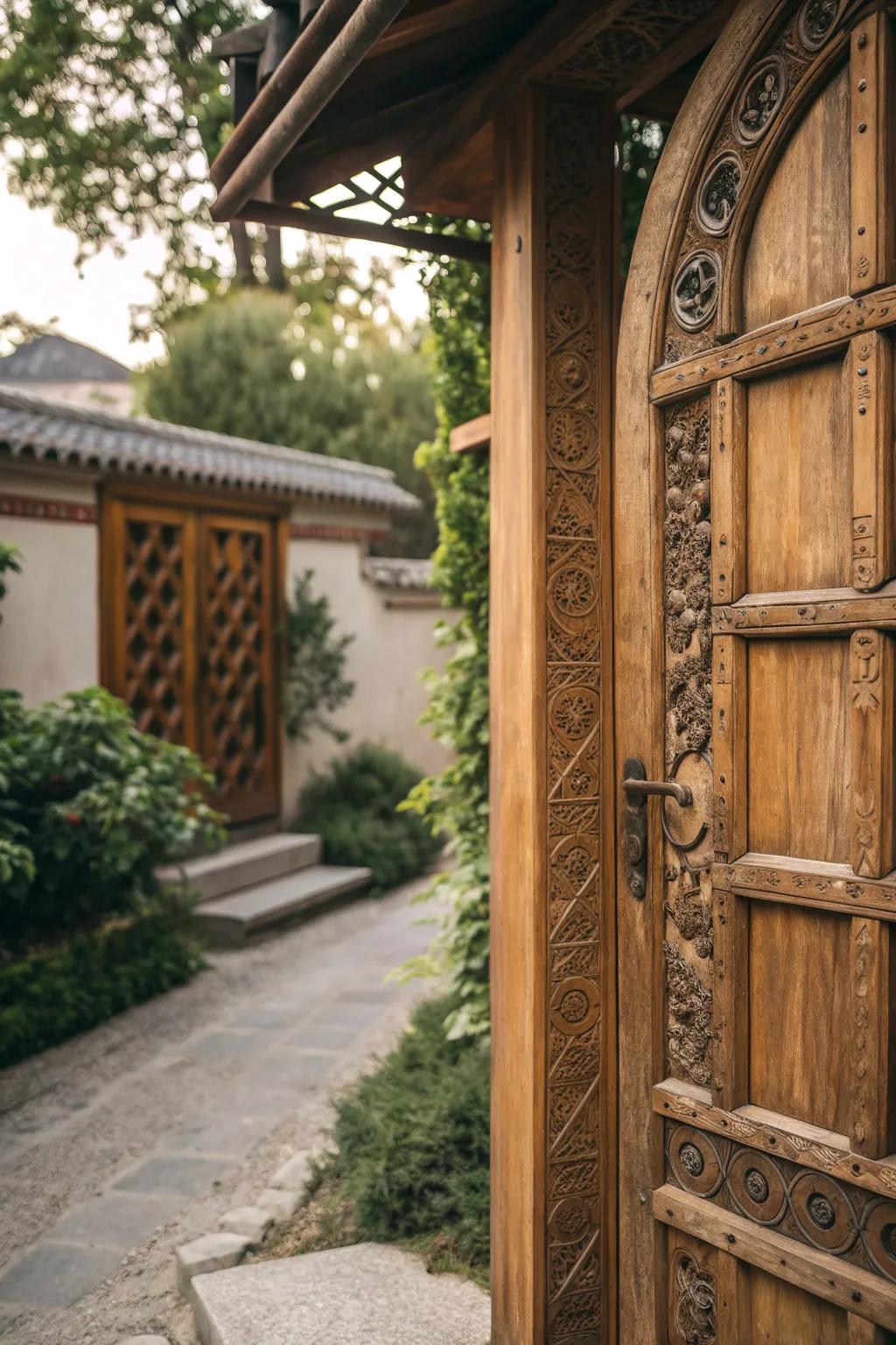 Embrace timeless elegance with exquisitely crafted wooden gate panels.