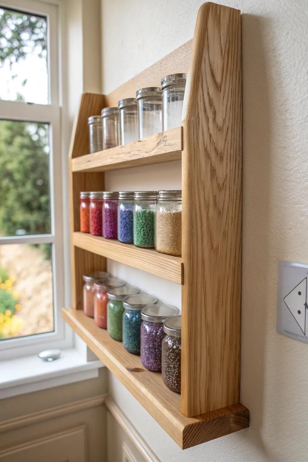 Elevate your glitter collection with this chic DIY shelf—where craftsmanship meets sparkle!