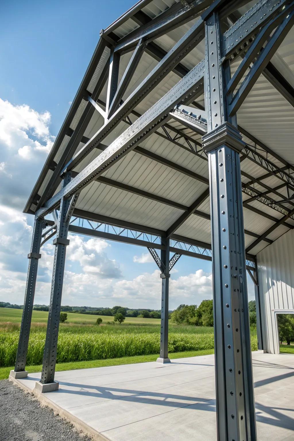 Discover the perfect blend of modern design and timeless craftsmanship with this stunning metal frame pole barn.