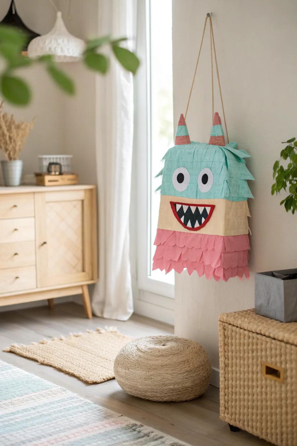 Elevate your party decor with a cheeky monster piñata that blends Scandinavian minimalism with a Boho twist!