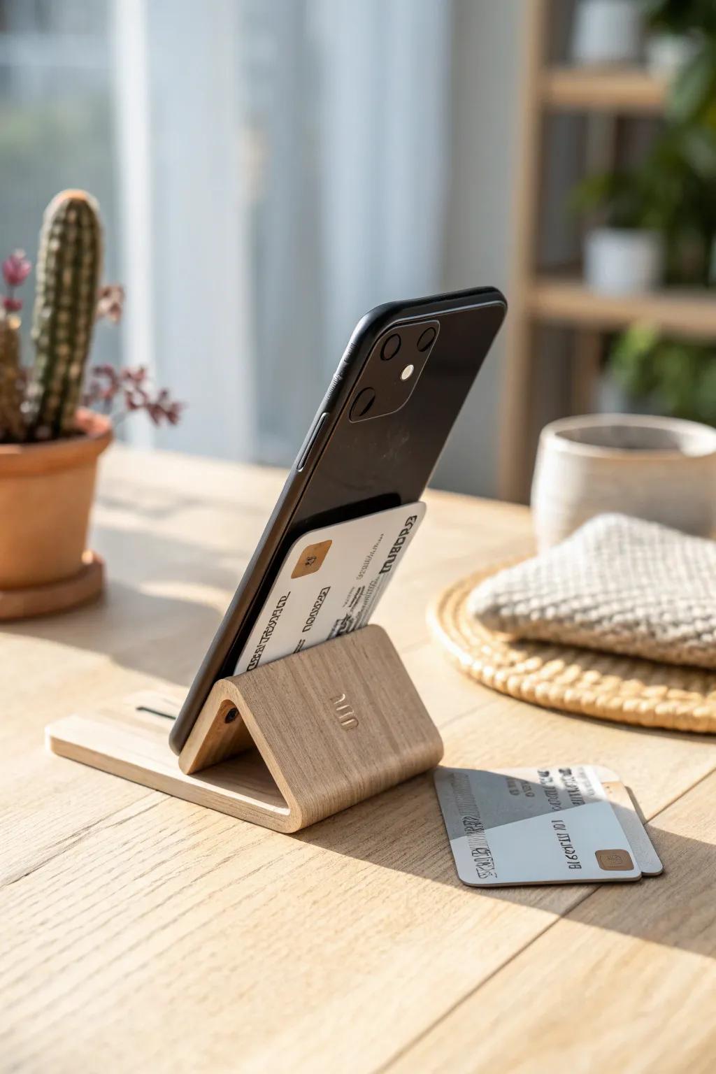 Transform your old credit card into a chic, wallet-friendly phone stand—your new travel essential!