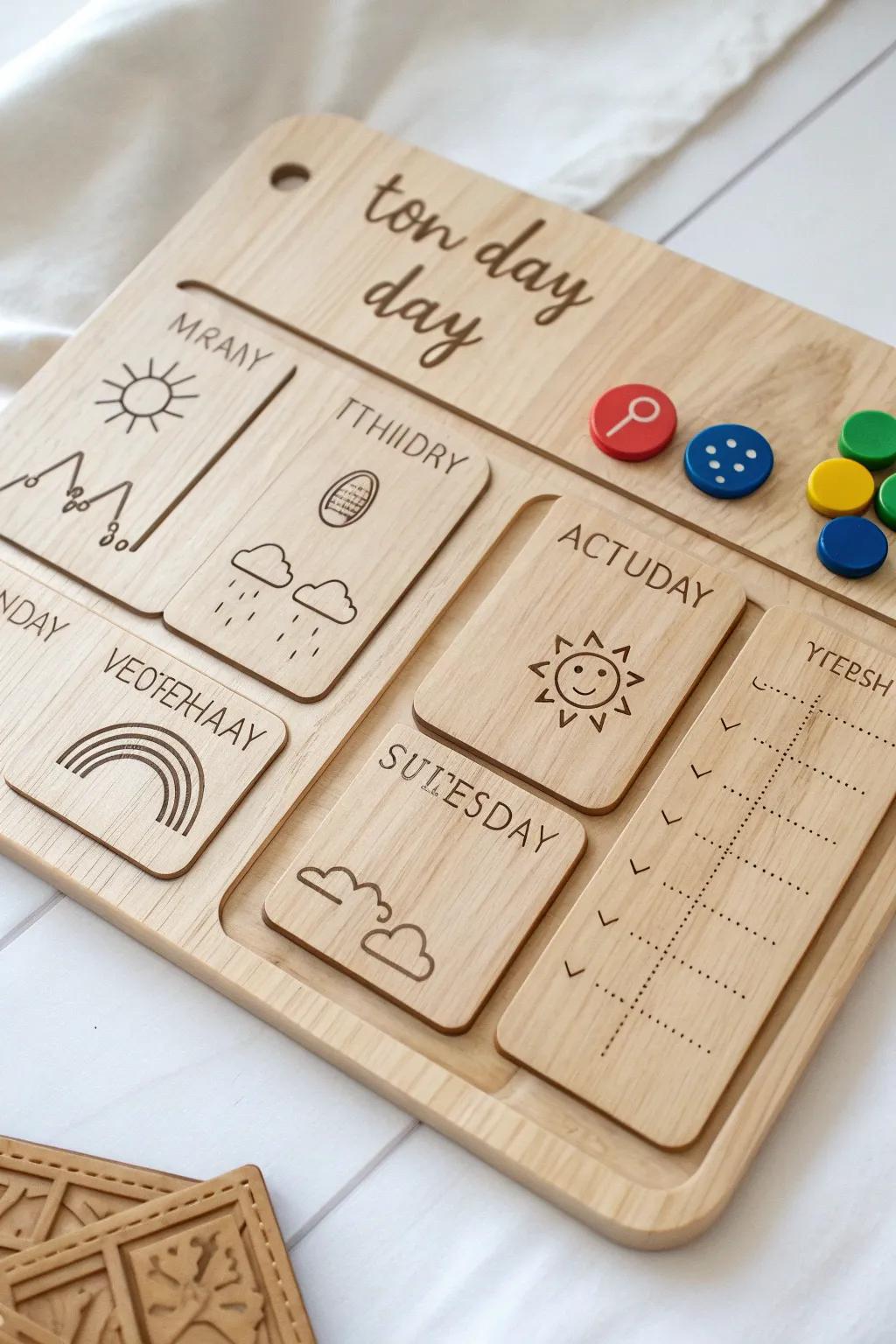 Simplify your preschooler's day with this charming and interactive daily routine board, where craftsmanship meets function.