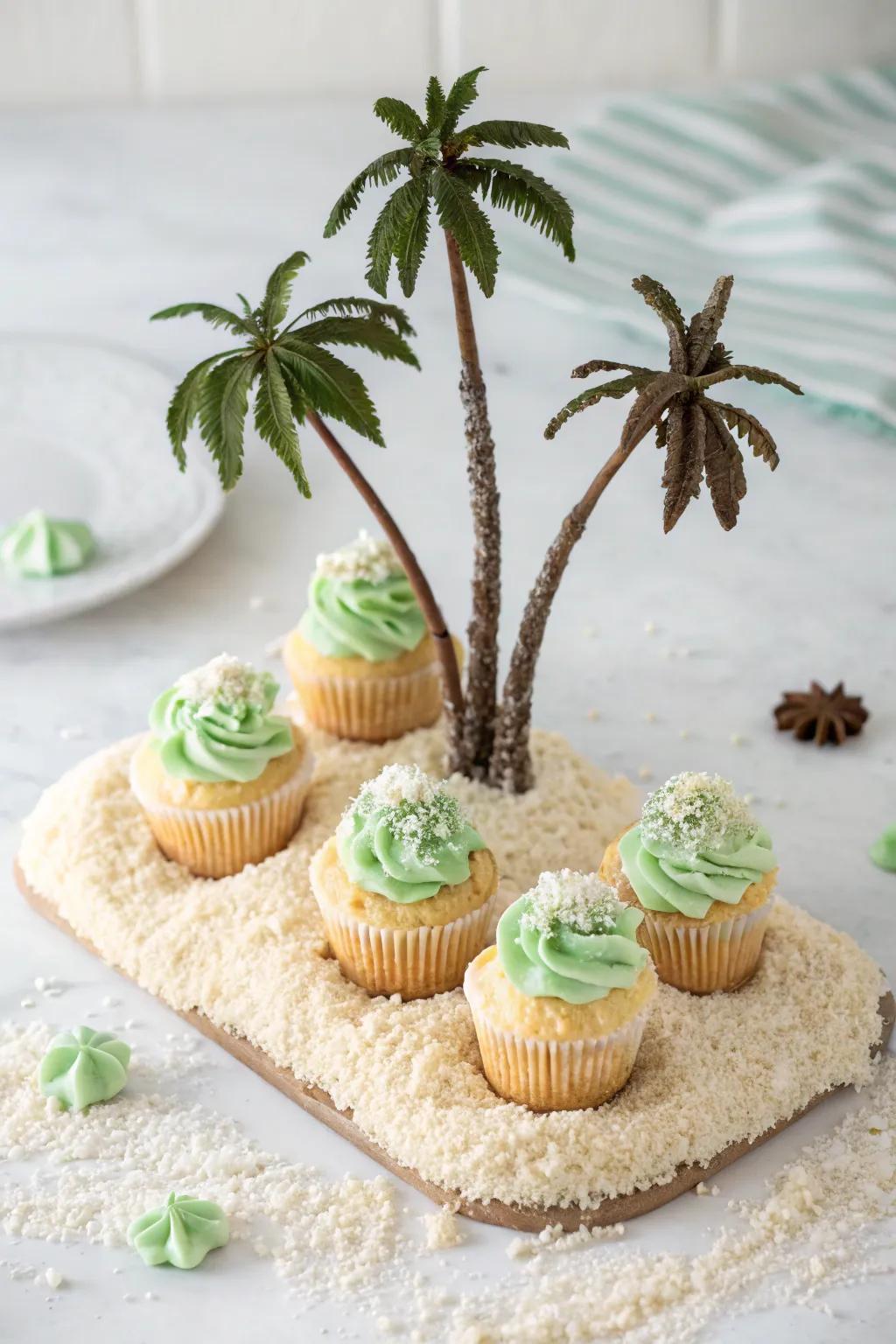 Escape to a sweet tropical retreat with this elegant coconut cupcake creation.