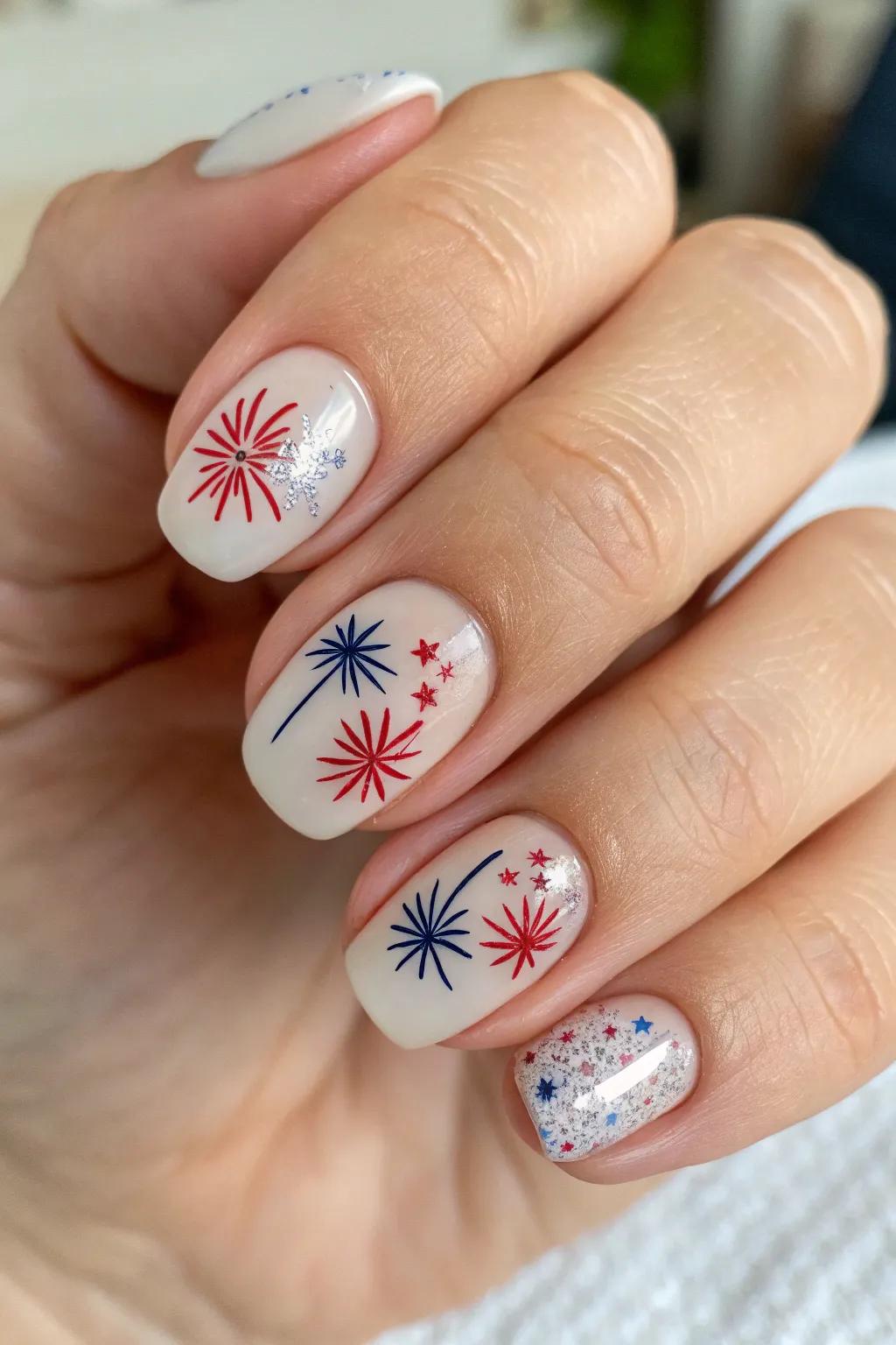 Celebrate the Fourth of July with chic and understated elegance. #MinimalistFireworks #NailArt
