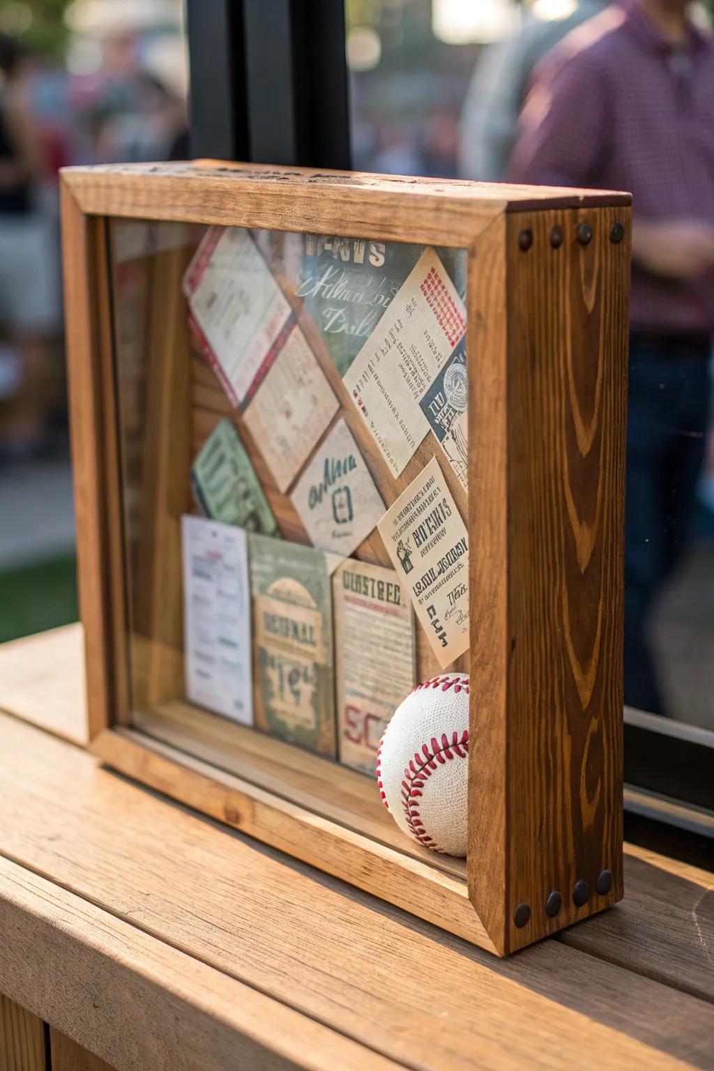 Unlock cherished memories with a handcrafted ticket shadow box. #Craftsmanship #SportsMemories