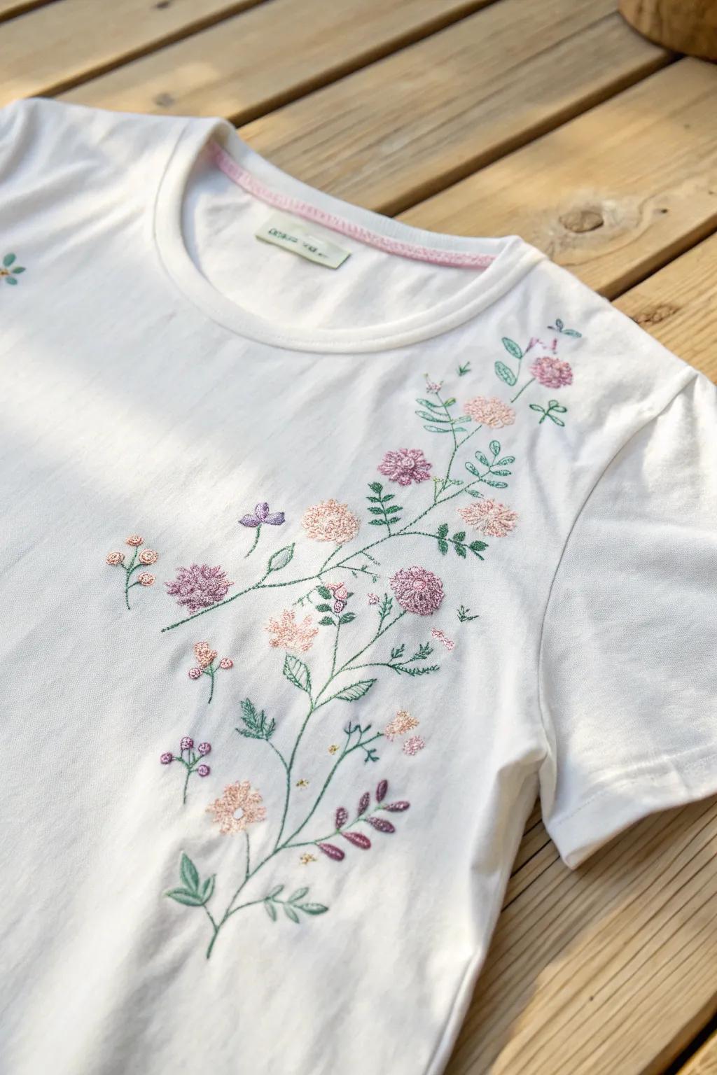 Transform your tee into a canvas of embroidered elegance, where simplicity meets artistic flair.