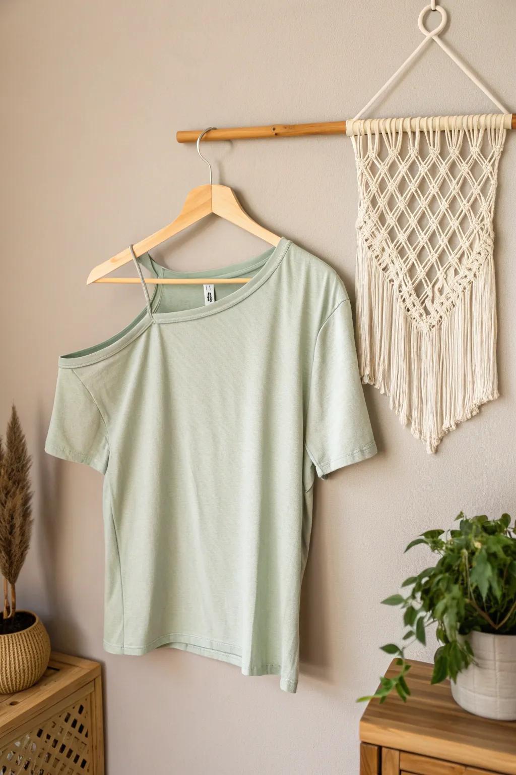 Effortlessly chic: Transform your tee with a one-shoulder cut for a night out look that exudes minimalist elegance. 🌿