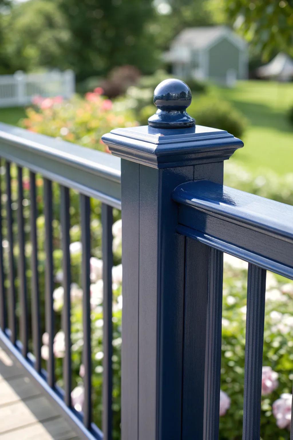 Make a statement with bold navy railings that transform your deck into an outdoor masterpiece.