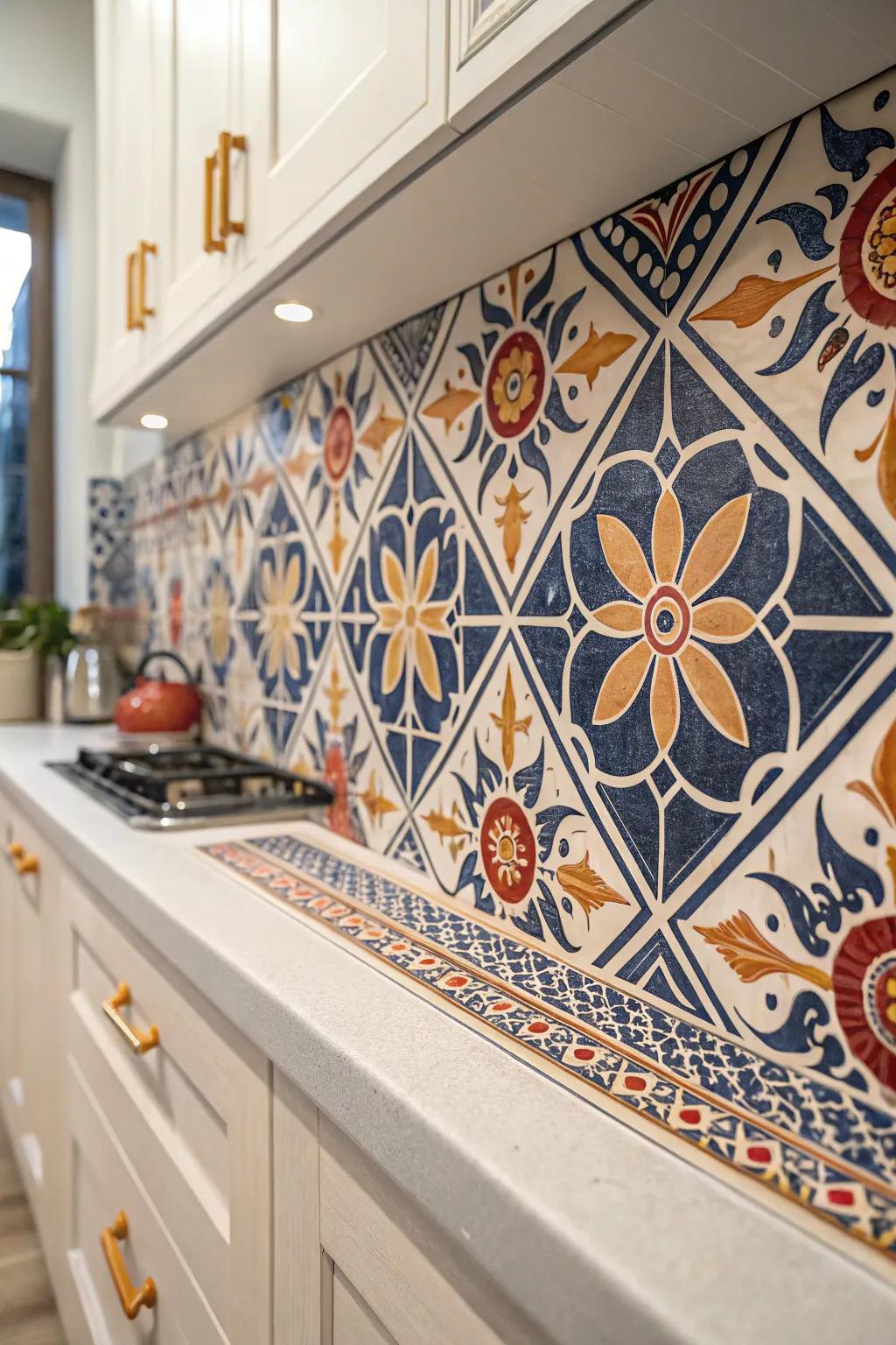 Add a touch of Moroccan magic to your kitchen with these stunning tile stencils, where bold colors meet intricate design.