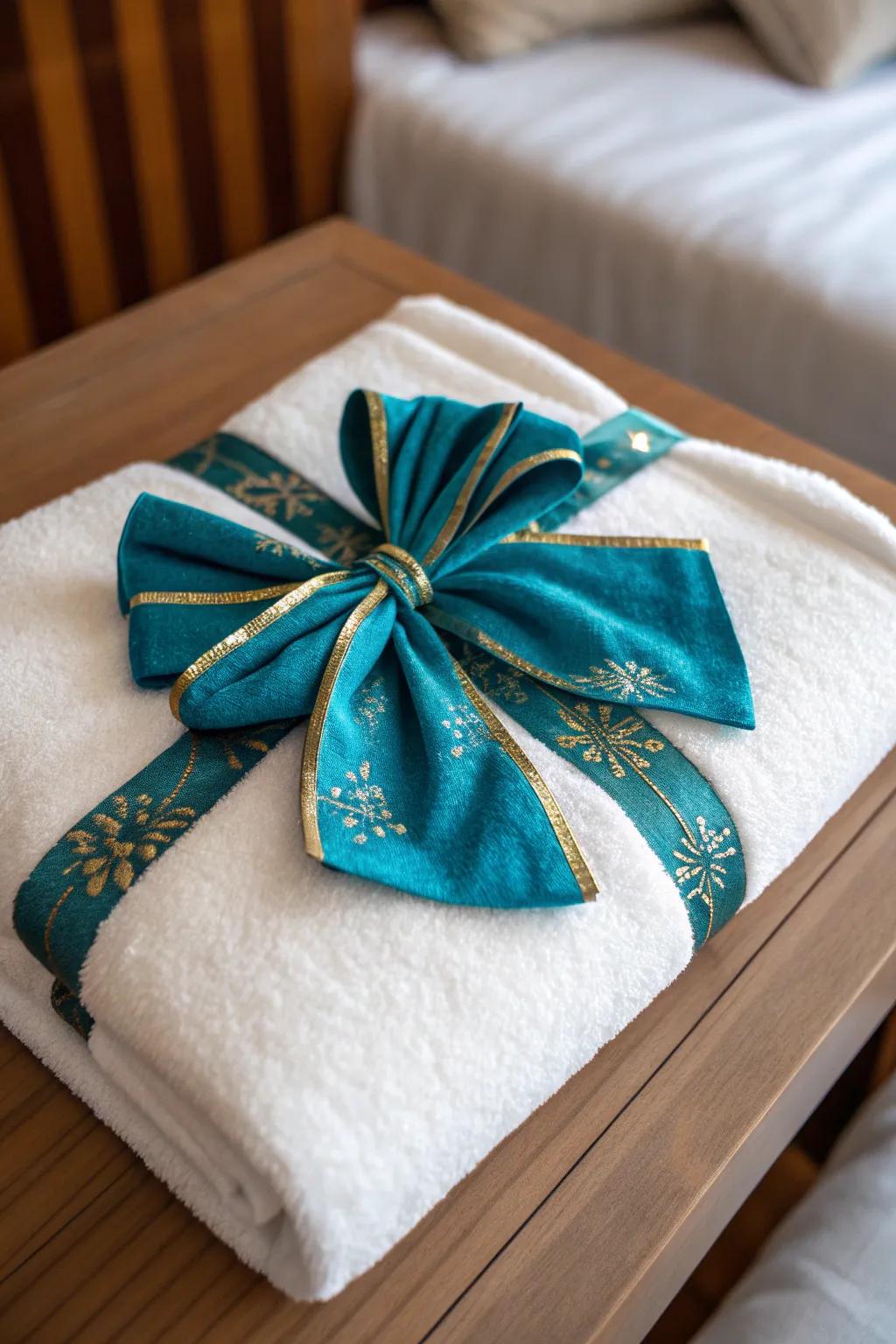 Add a splash of color and joy with a festive bow wrapping.