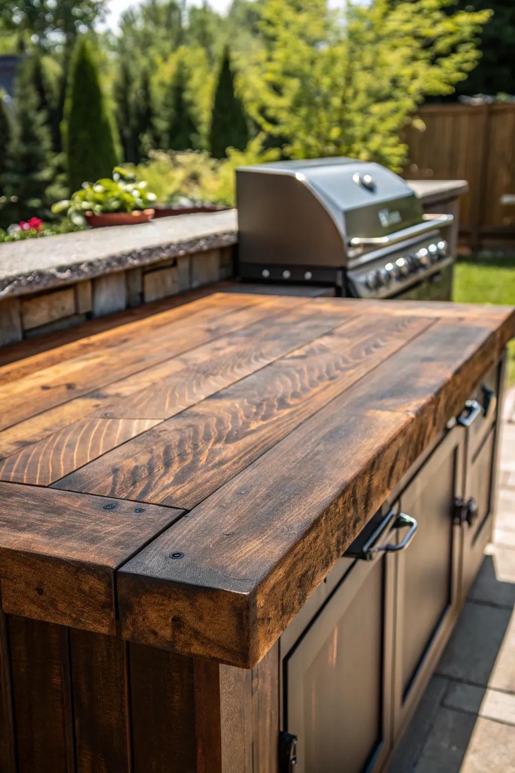 Embrace the rustic charm of handcrafted wood for your BBQ haven.