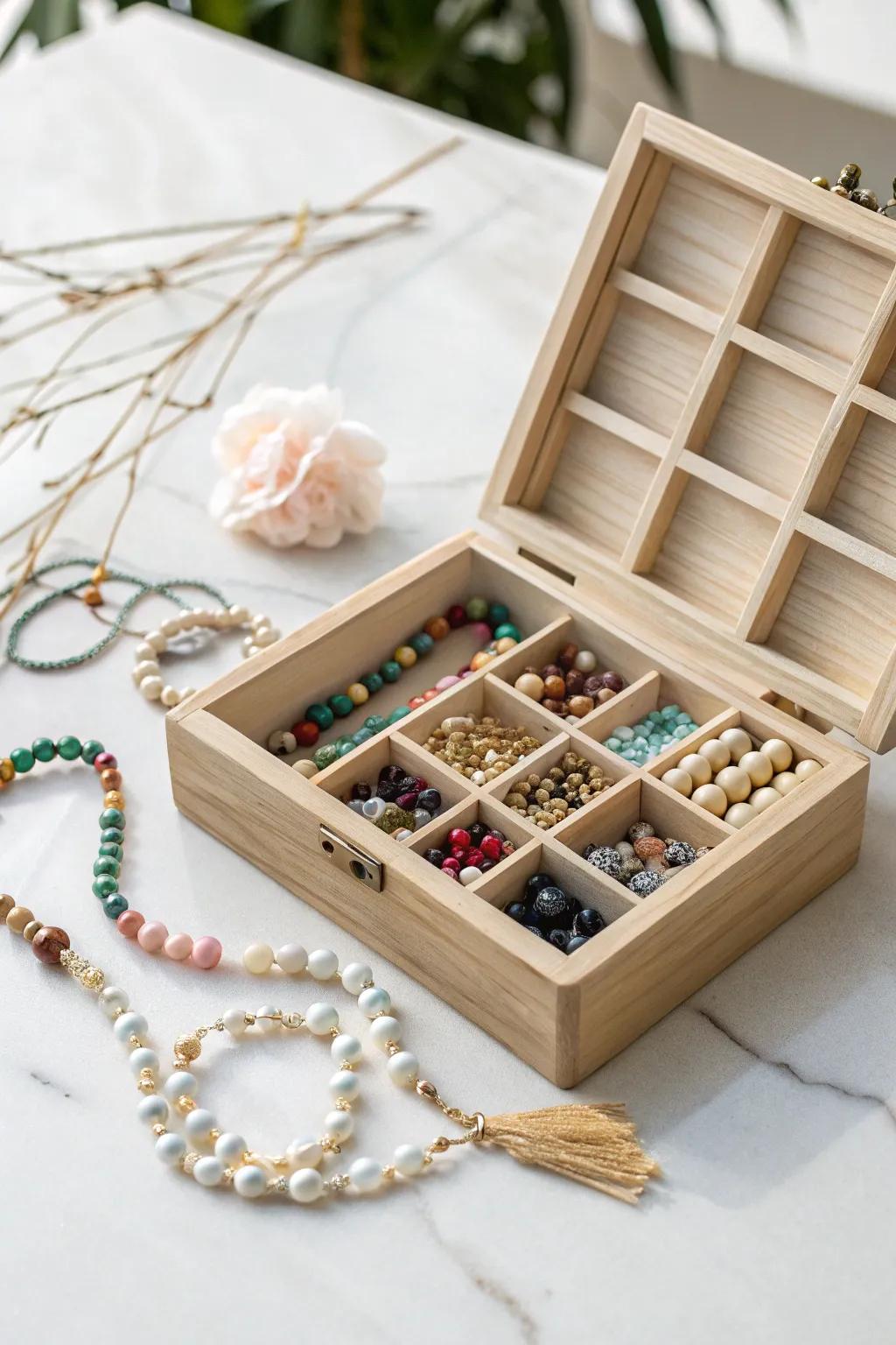 Organize your creativity with elegance: a multi-compartment bead box that blends minimalist design with bold colors.