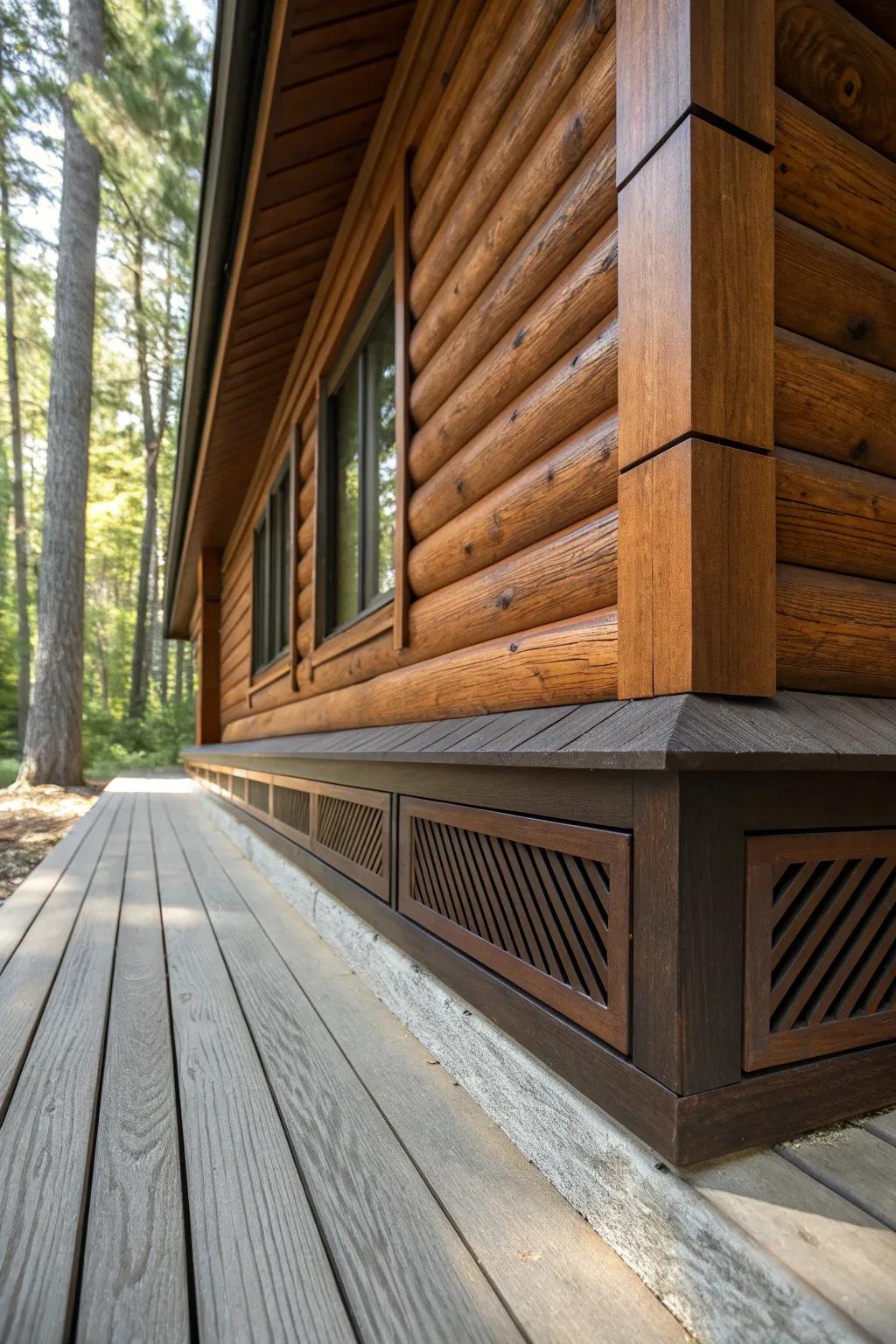 Seamlessly blending style and function, this cabin skirting design ensures optimal ventilation without sacrificing aesthetics.