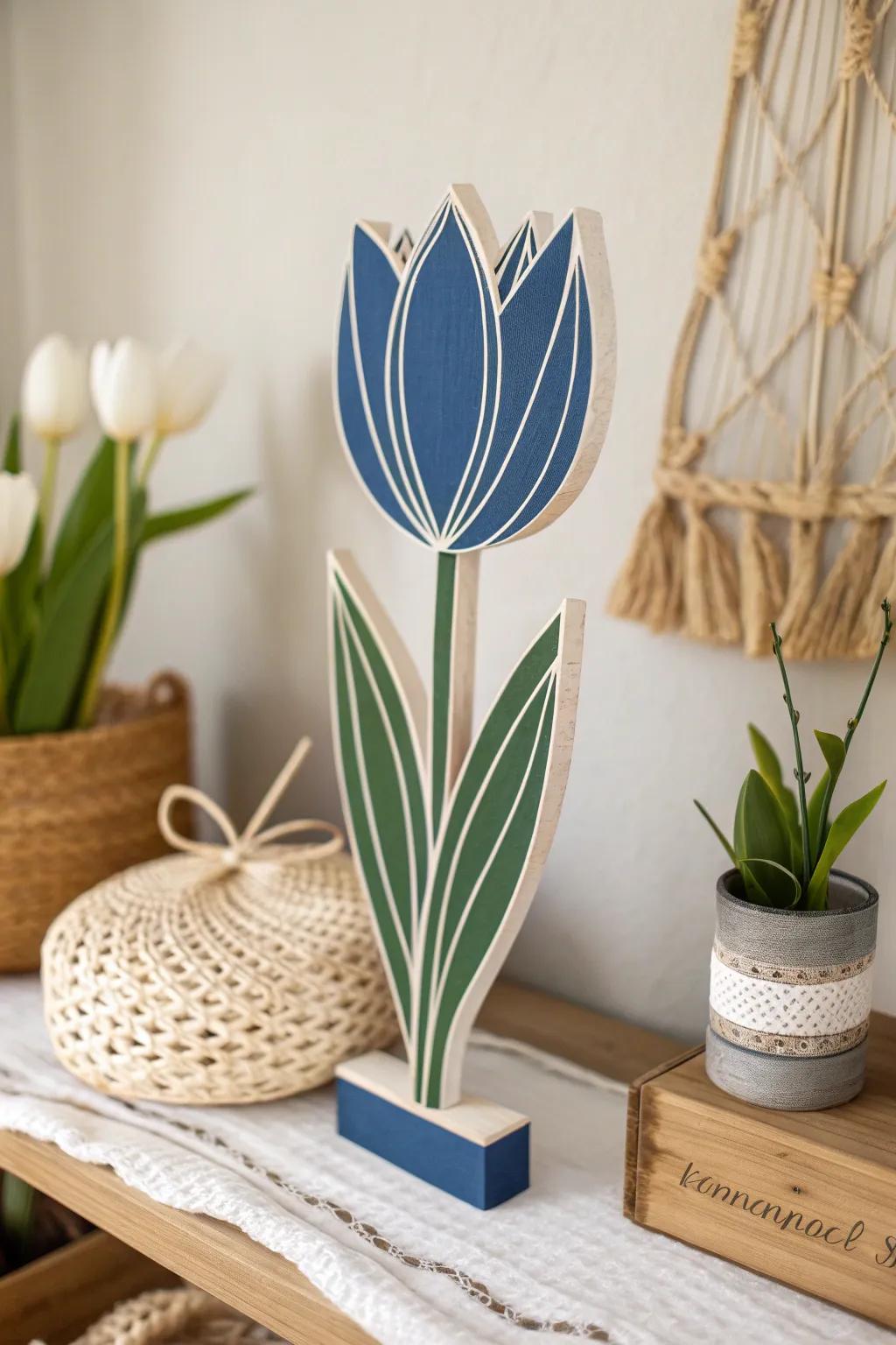 Elevate your space with the charming simplicity of a handcrafted cardboard tulip.