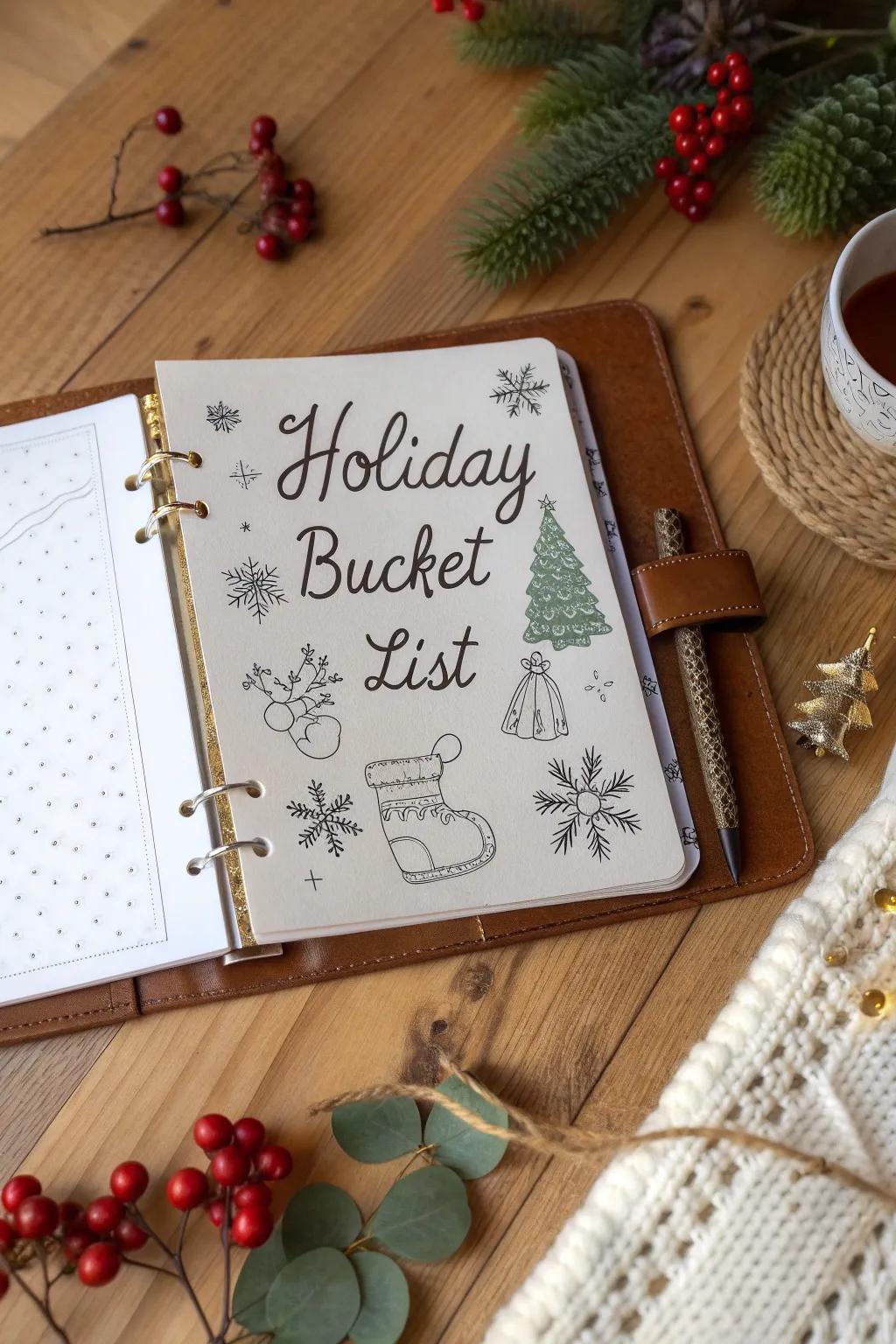 Capture the magic of the season with your own Holiday Bucket List, beautifully crafted in this minimalist bullet journal. #HolidayPlanning #ScandiBoho