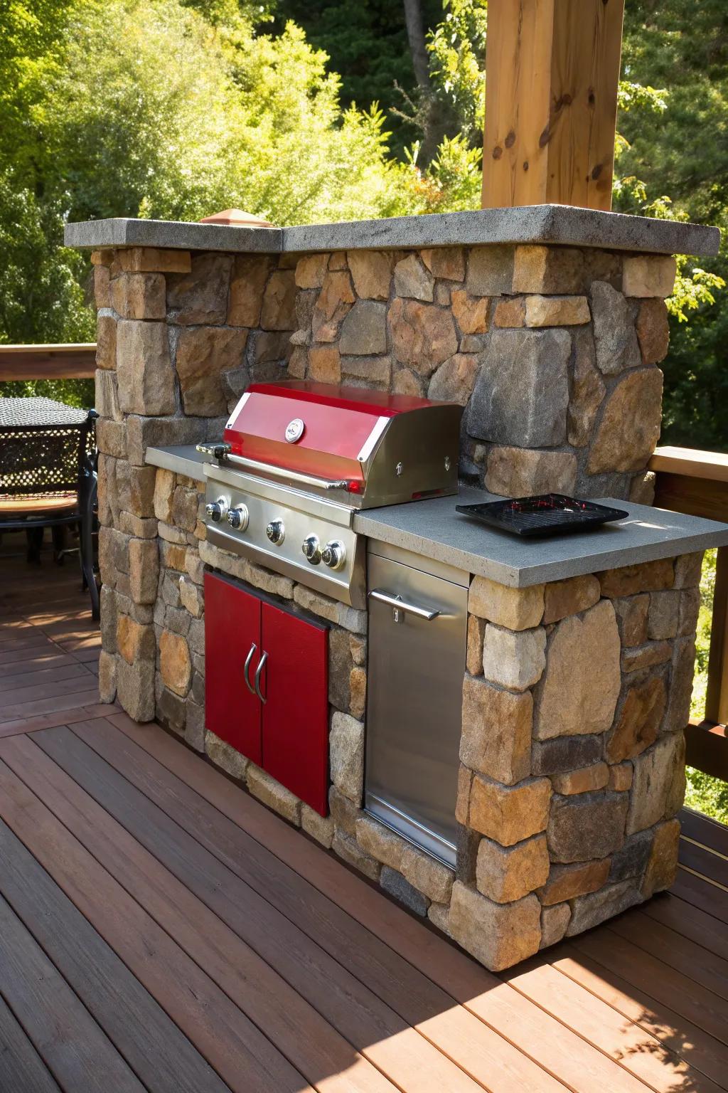 Elevate your outdoor cooking with a rustic stone surround—where craftsmanship meets nature.