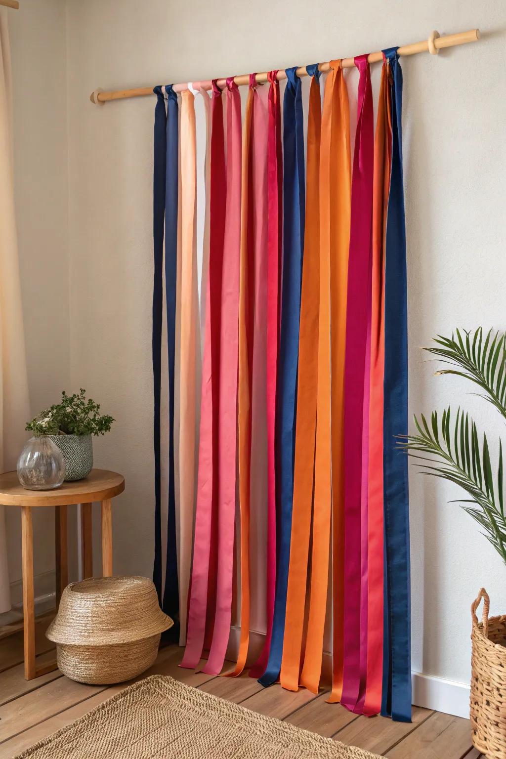 Add a pop of color and playfulness with DIY ribbon curtains—perfect for any creative space!
