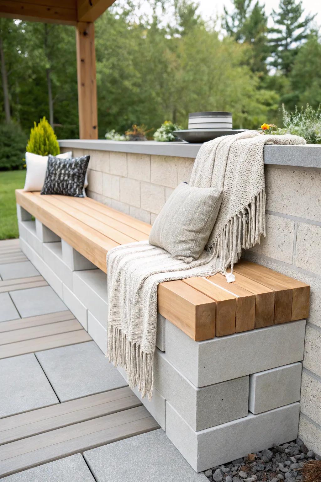 Transform your patio with this chic DIY cinder block bench – where minimalism meets boho elegance!
