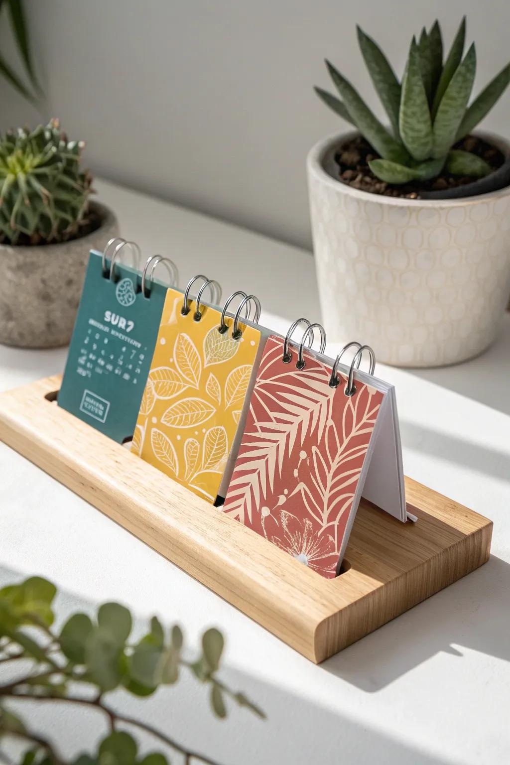Elevate your workspace with this handmade desk calendar – where simplicity meets vibrant elegance.