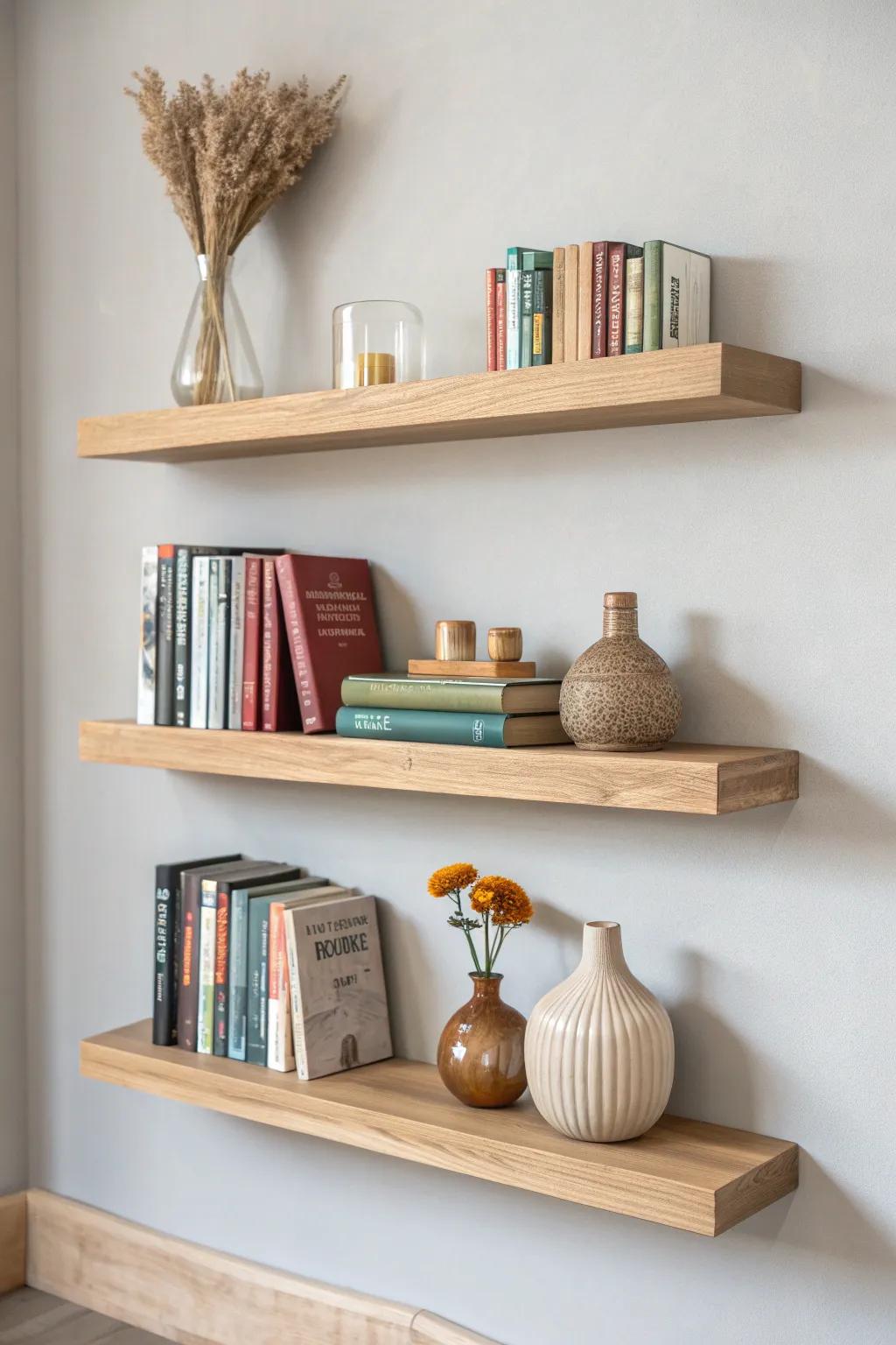 Elevate your space with Scandinavian-inspired floating bookshelves that blend simplicity with striking elegance.