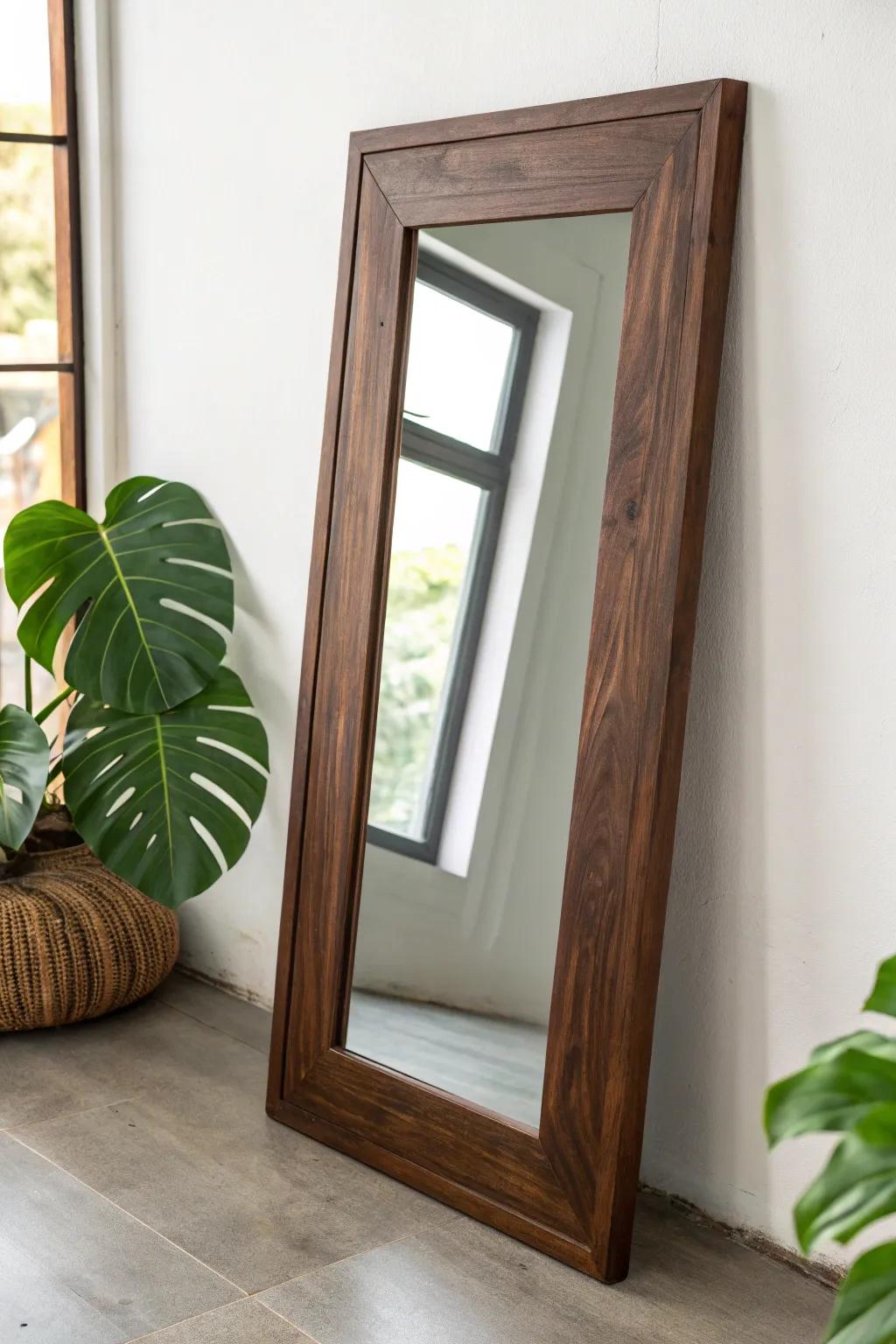 Embrace modern minimalism with a sleek, handcrafted wooden mirror frame that brings effortless elegance to any space.